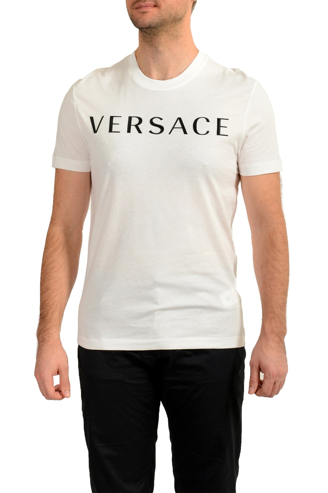 Versace Men’s White Logo Embellished Crewneck Short Sleeve T-Shirt US 2XL IT 56