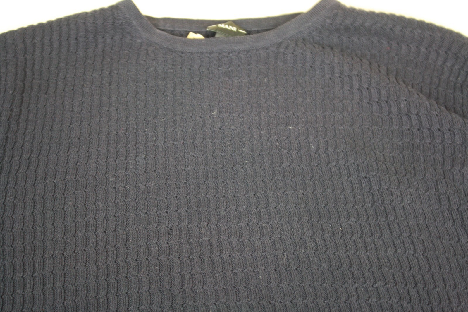 MANI Vintage Mens Black Crew Neck Tee Fine Cable Knit Cotton Rayon Blend Large