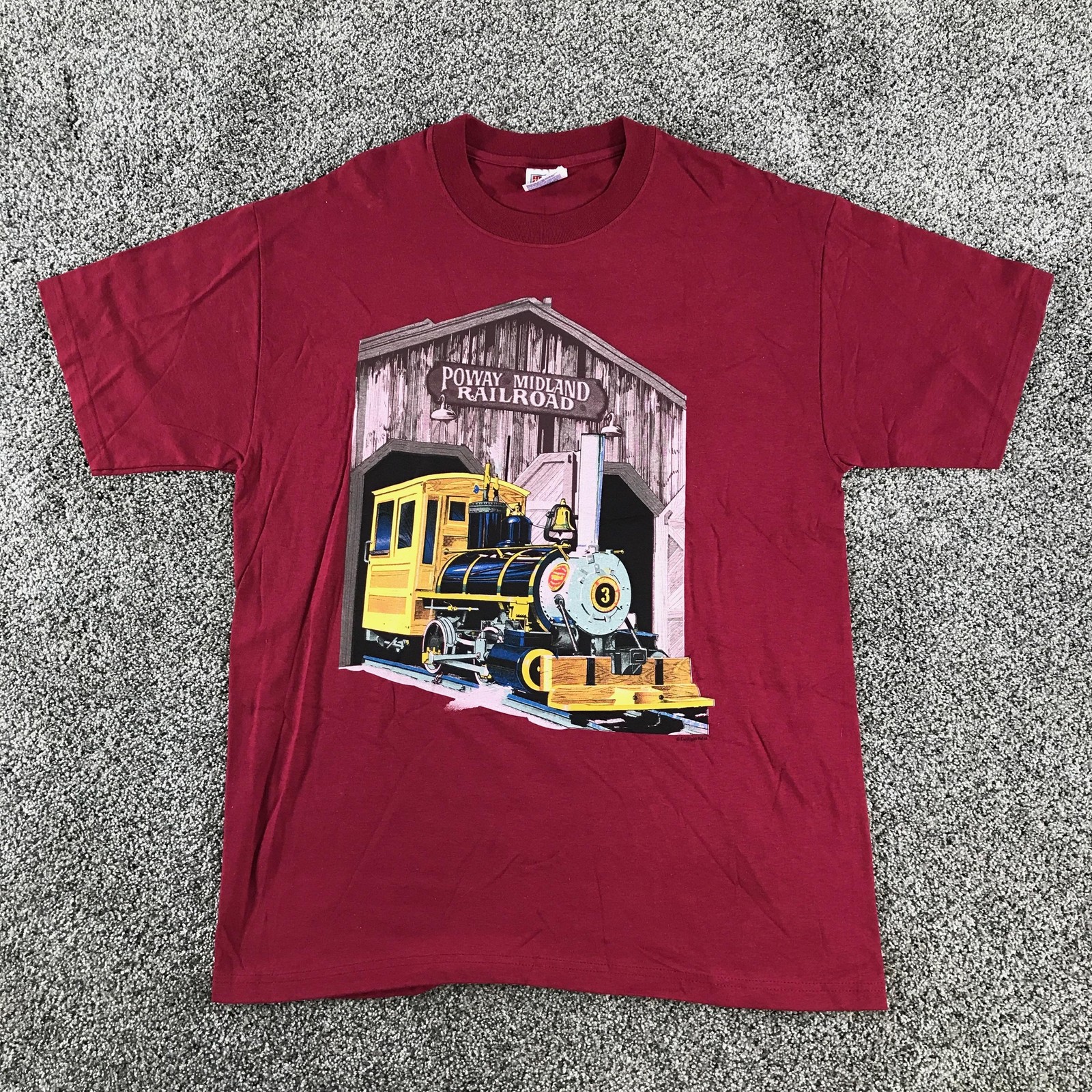 Vintage Hanes Shirt Mens Large Red Poway Midland Railroad Train Beefy-T Cotton