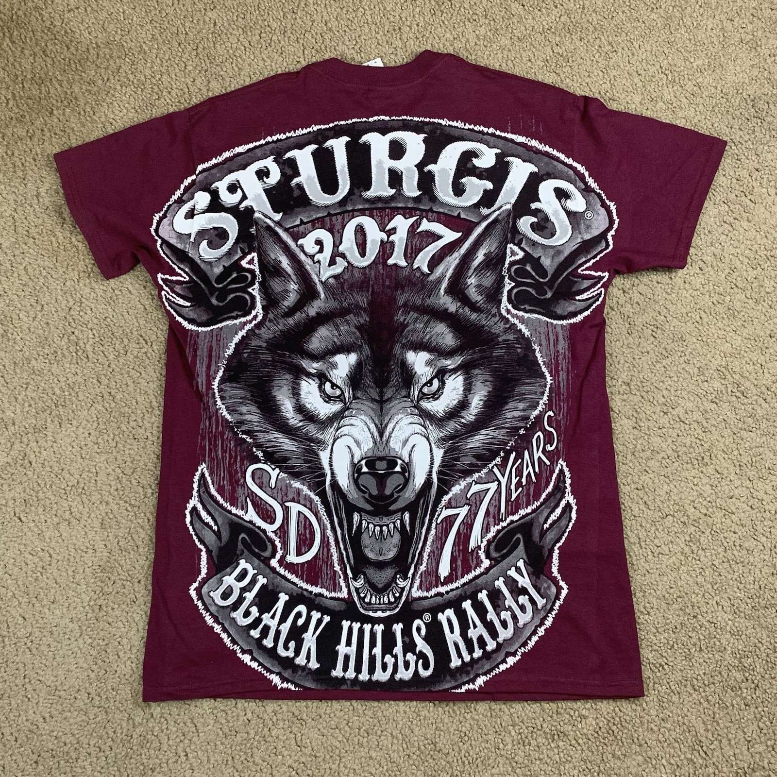 Sturgis MEDIUM Maroon Shirt Wolf AOP Biker Black Hills Rally 2017 South Dakota