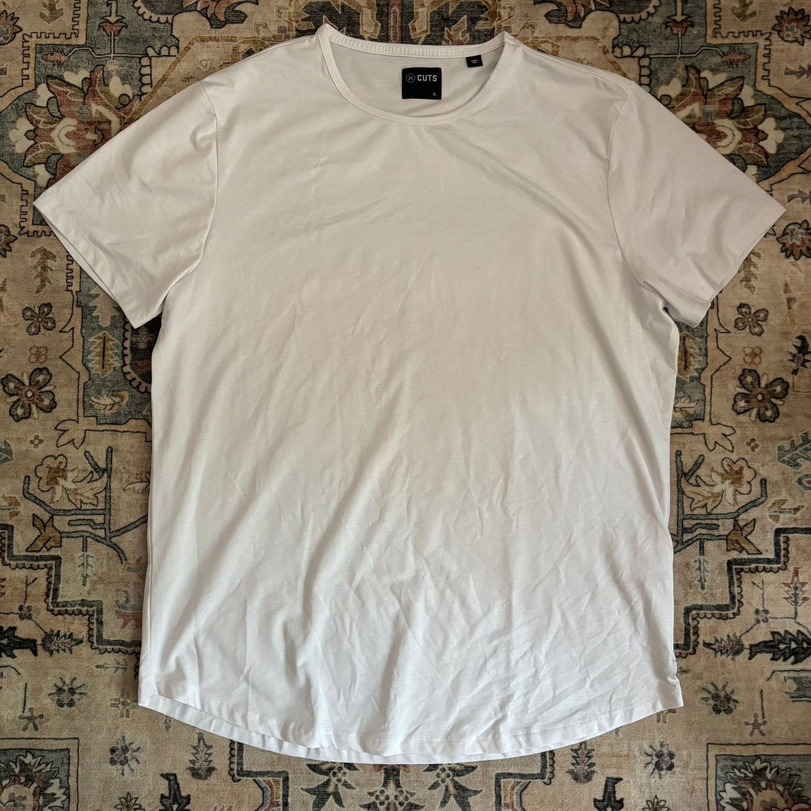 Cuts Clothing Mens Curve-Hem T-Shirt White PYCA Pro Crew Neck XL Gym Work Out