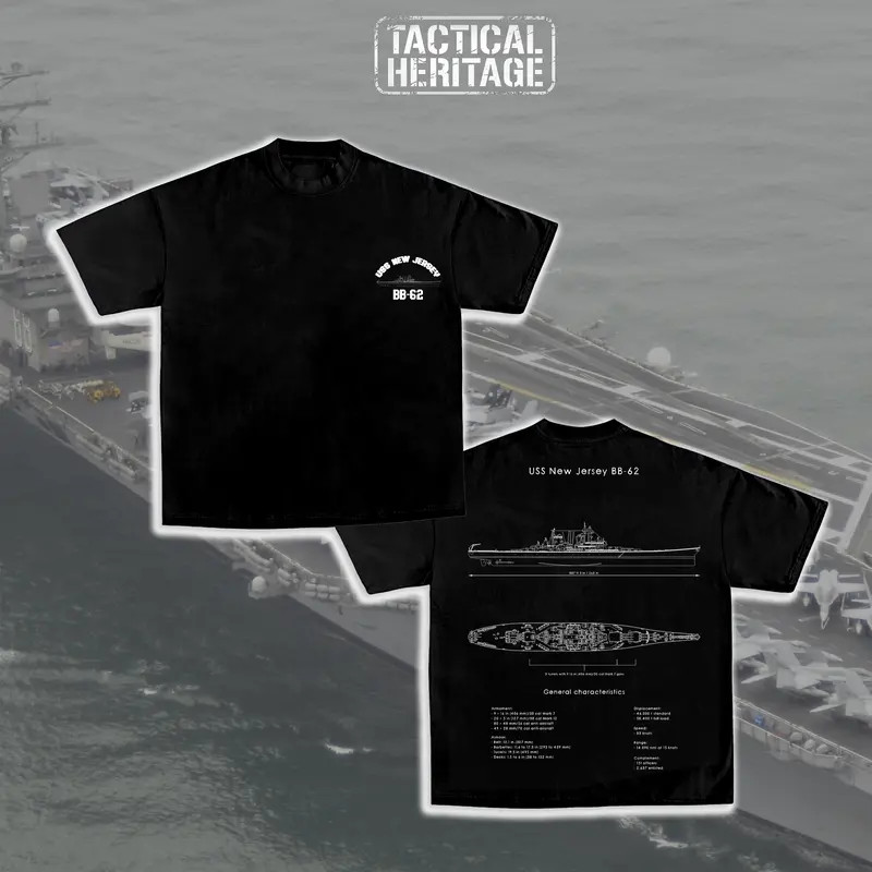 Tactical Heritage USS New Jersey BB-62 Battleship Blueprint Double-Sided T-Shirt