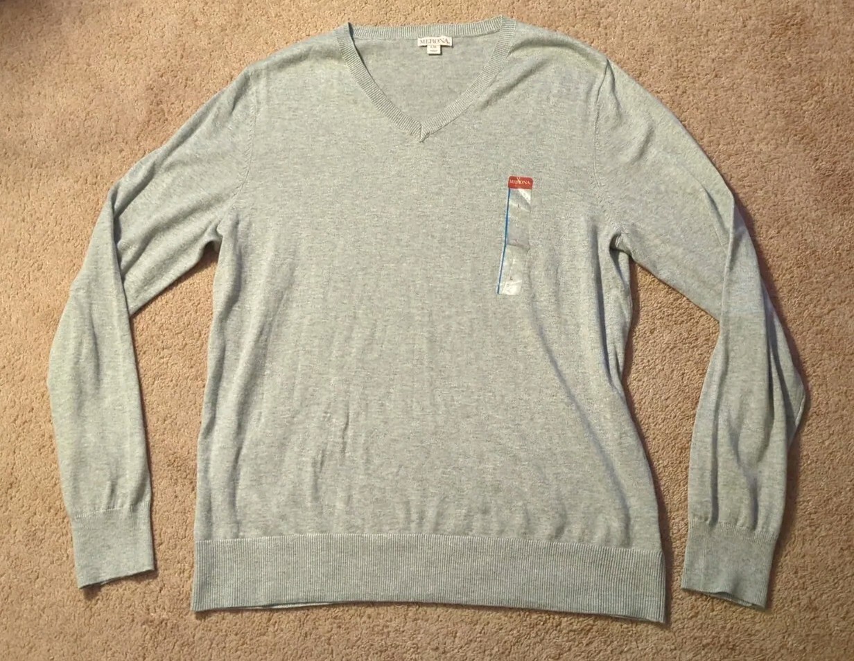 Merona Large Long Sleeve Gray V-Neck Blended Cotton Nylon Wool Shirt