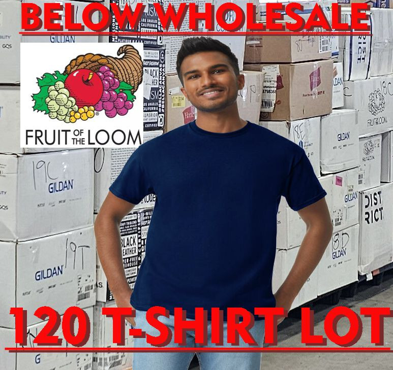 Below WHOLESALE Blank T-Shirt 120 Small NAVY Fruit of Loom 3930R / 3931 Bulk Lot