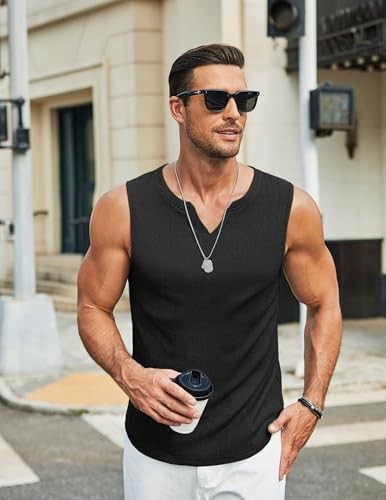 Tee Men’s Polyester Blend Size XXL Black/Blue V-Neck Regular Fit Sleeveless