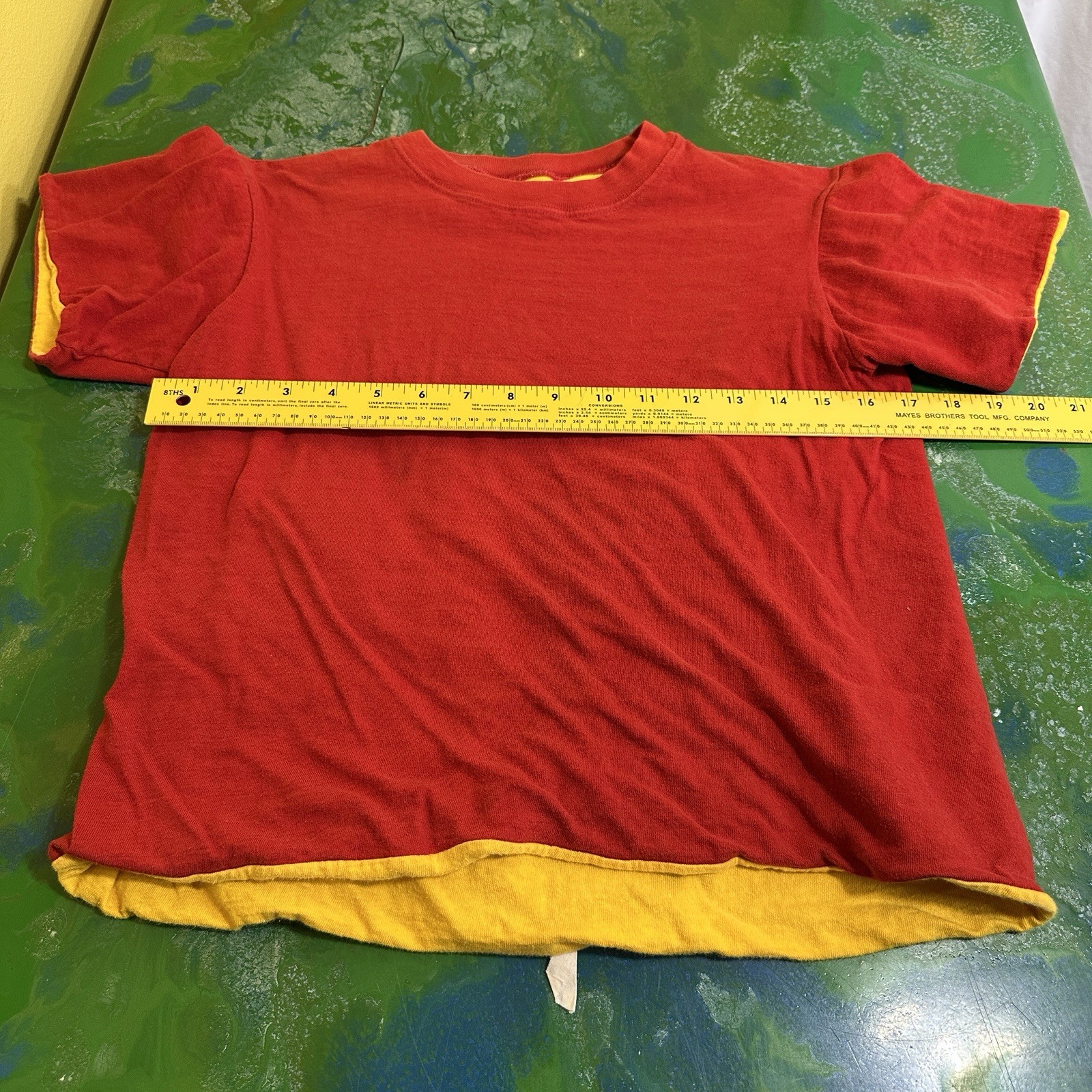 Vintage Double Face Reversible XS Red Yellow Short Sleeve T-Shirt Gym Athletics