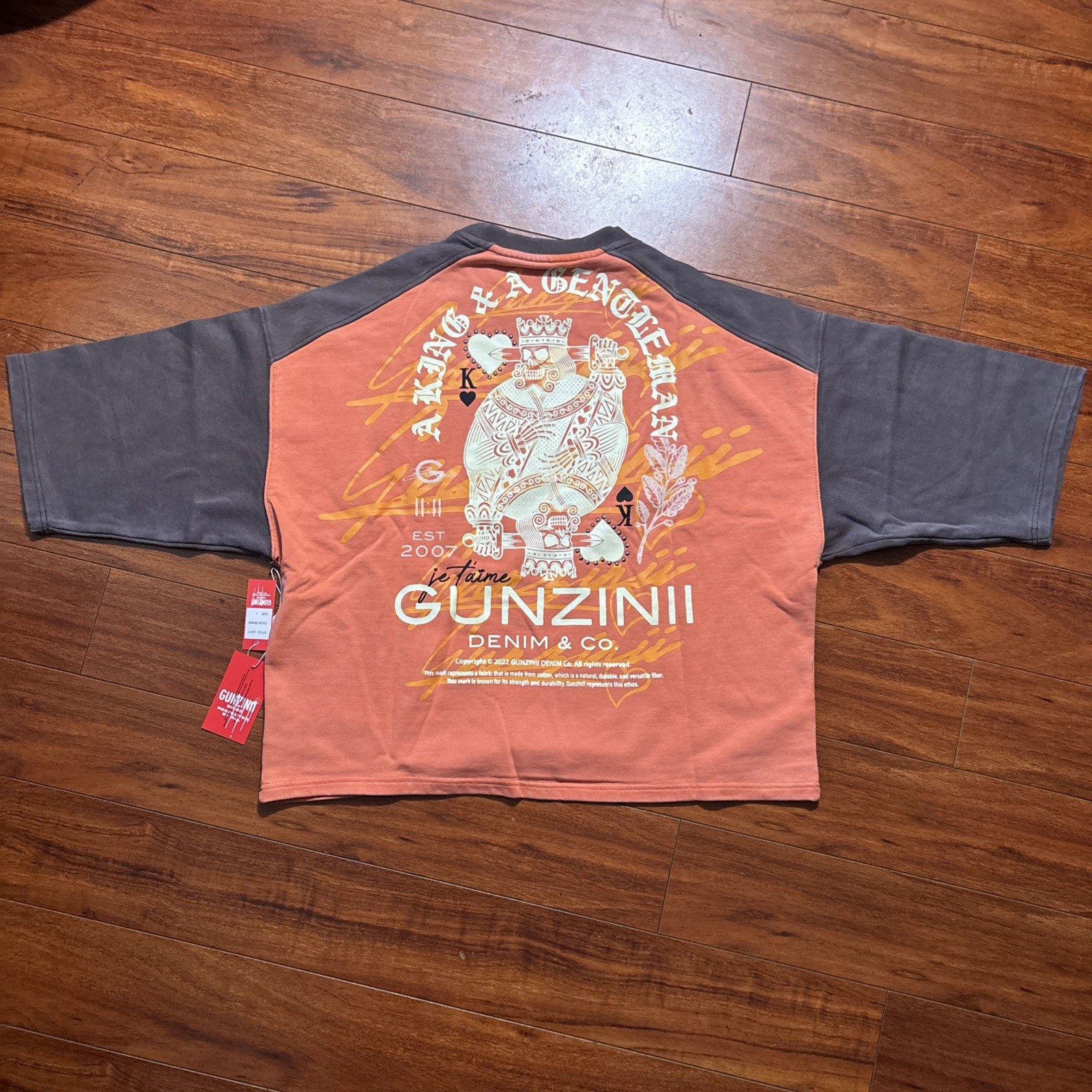 NEW Gunzinii Men L King And A Gentleman Crew Neck Shirt Orange GZ617 Skater Hip