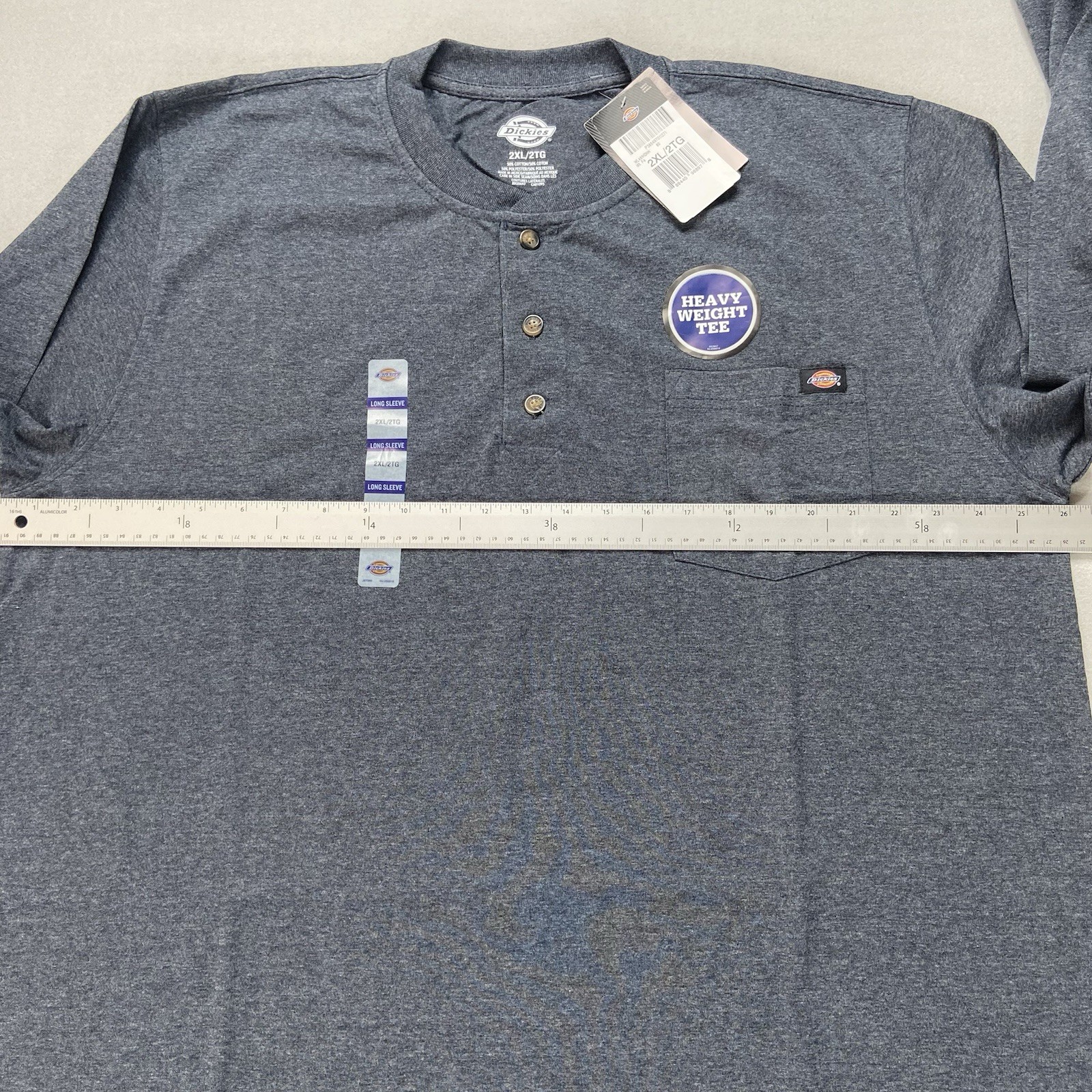 Dickies Long Sleeve Heather Heavyweight Henley Shirt Navy Heather Mens Size 2XL