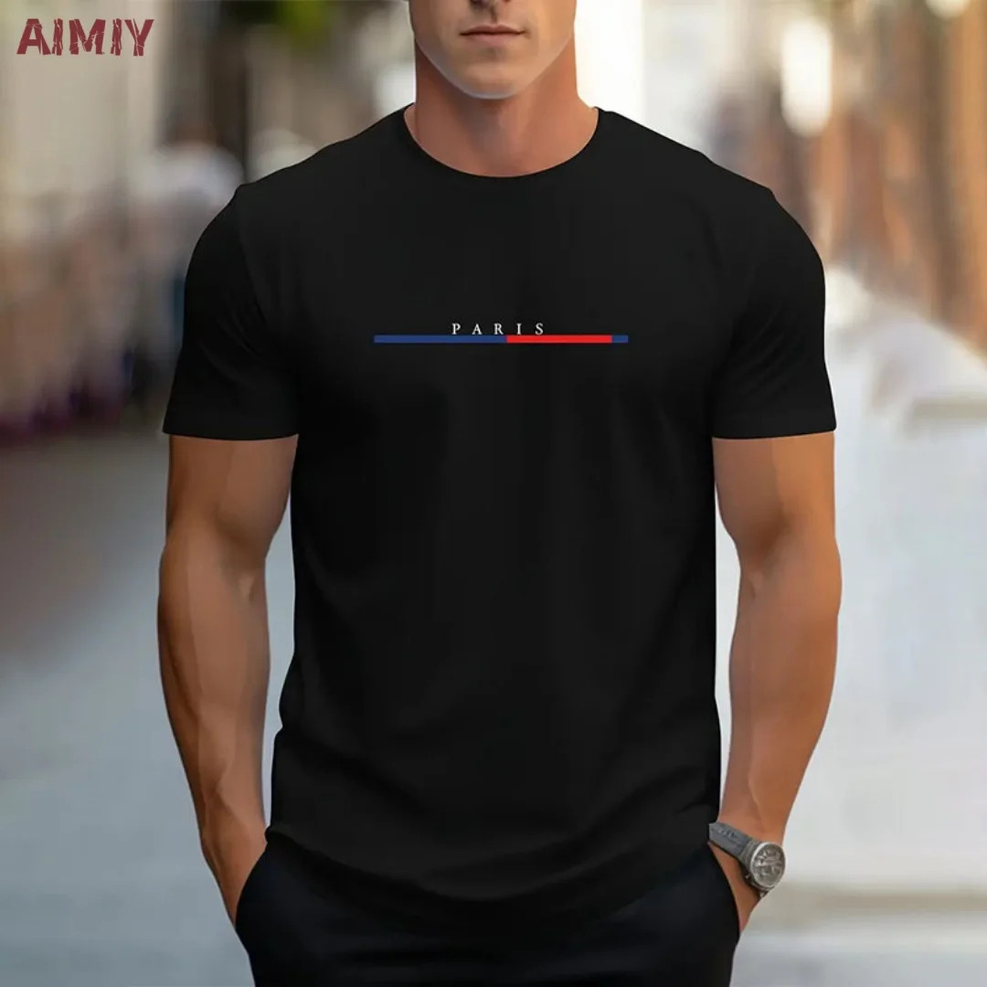 Summer Men’s T-shirt Top Casual Loose Fit Oversized T-shirt PARI Letter Pattern