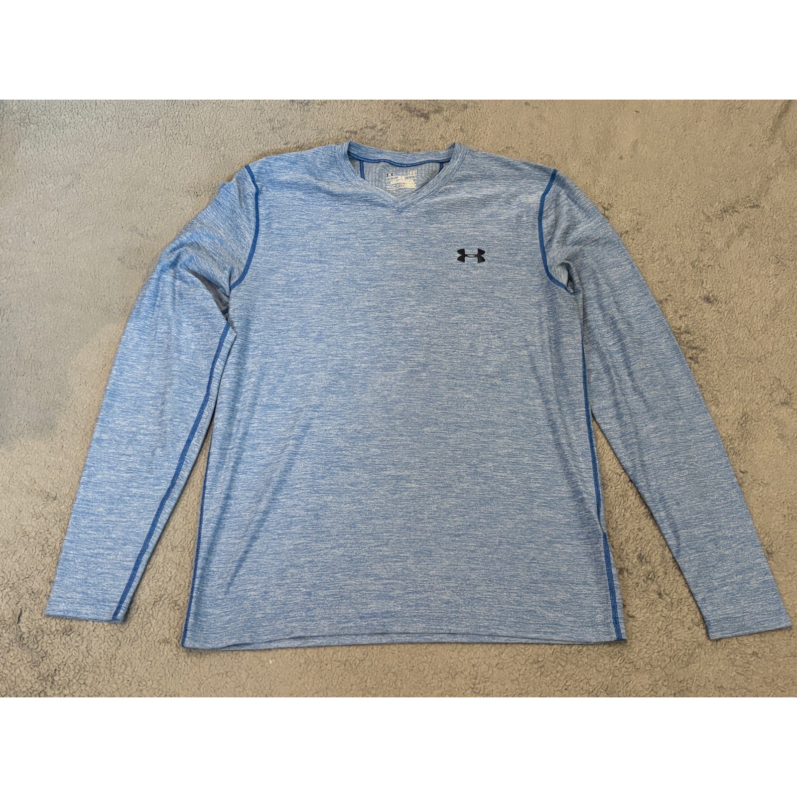 Under Armour ColdGear Mens Large Blue Heathered Fitted Long Sleeve V-Neck Shirt