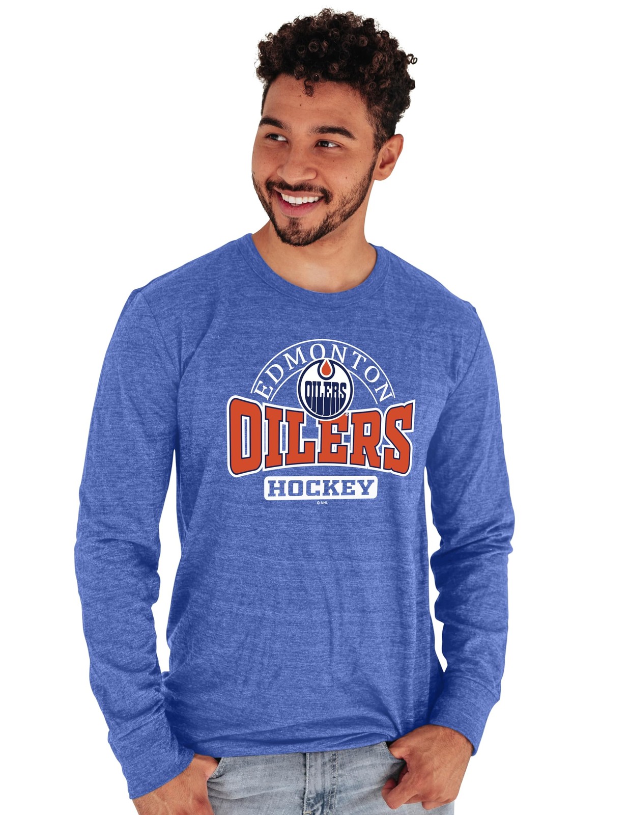 Blue 84 Edmonton Oilers Nhl Officially Licensed Tri-Blend Long Sleeve T-Shirt