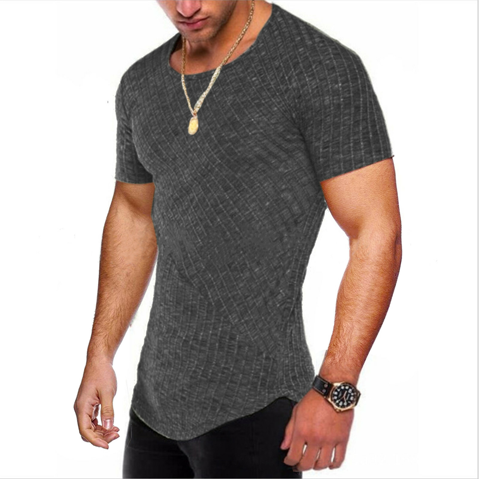 Men Casual Sport Round Neck Short Sleeve Slim Fit Top T-Shirt Muscle Gym Active
