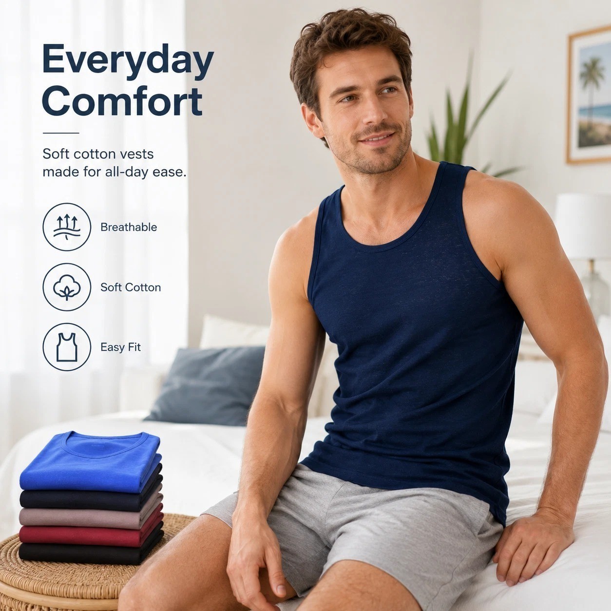 3 6 12 Pack Men’s Vest Tops 100% Cotton Plain Classic Summer Training Gym Tank