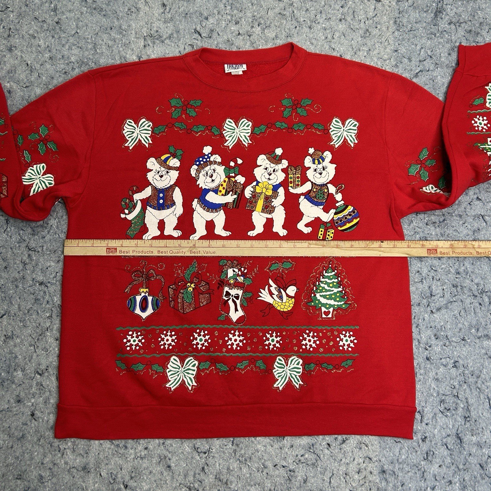 Vintage Holiday Time Christmas Sweatshirt USA Teddy Bears XL Red Ugly Sweater