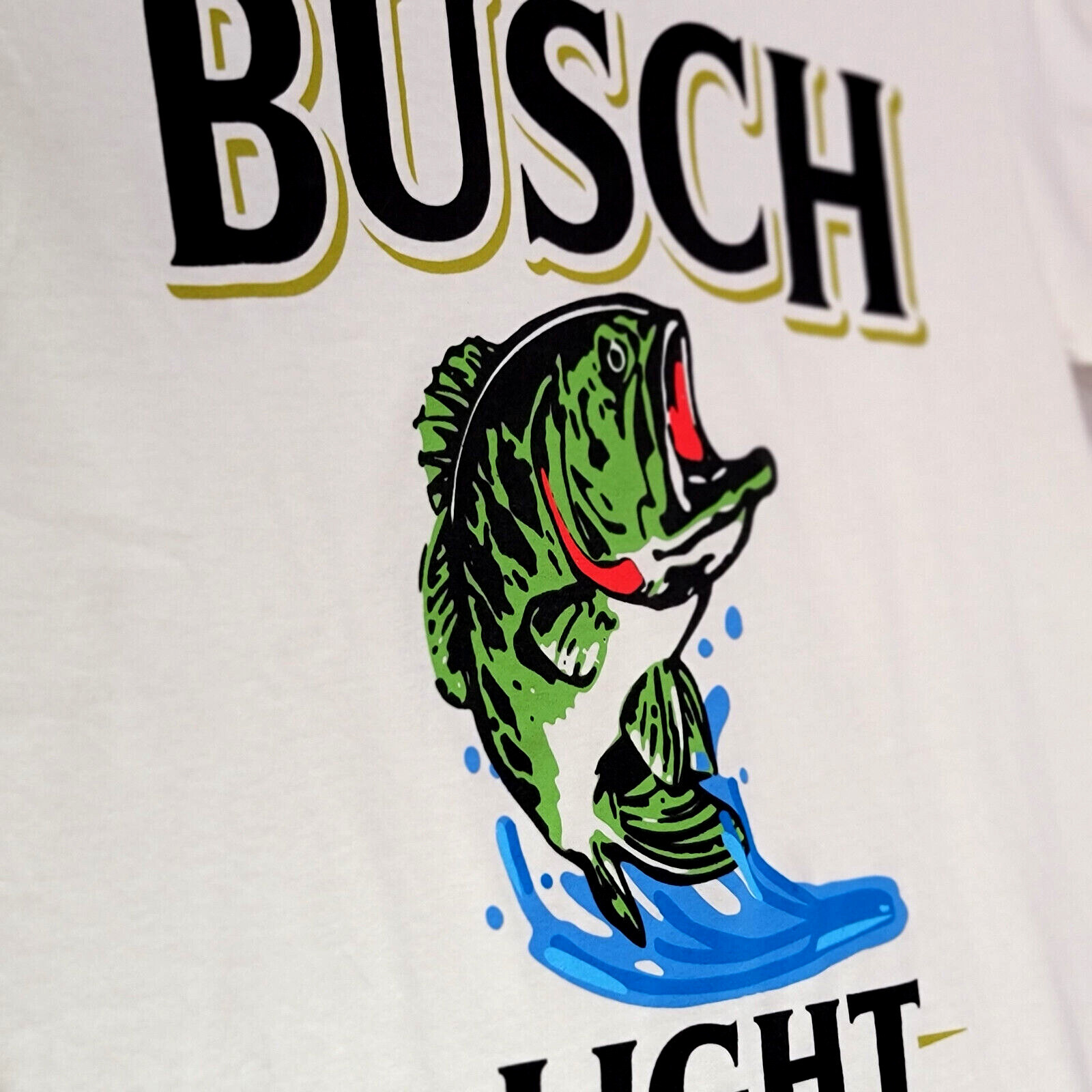 BUSCH LIGHT Beer Shirt Mens Small White Brew Fishing Bass Casual Hunting NWT