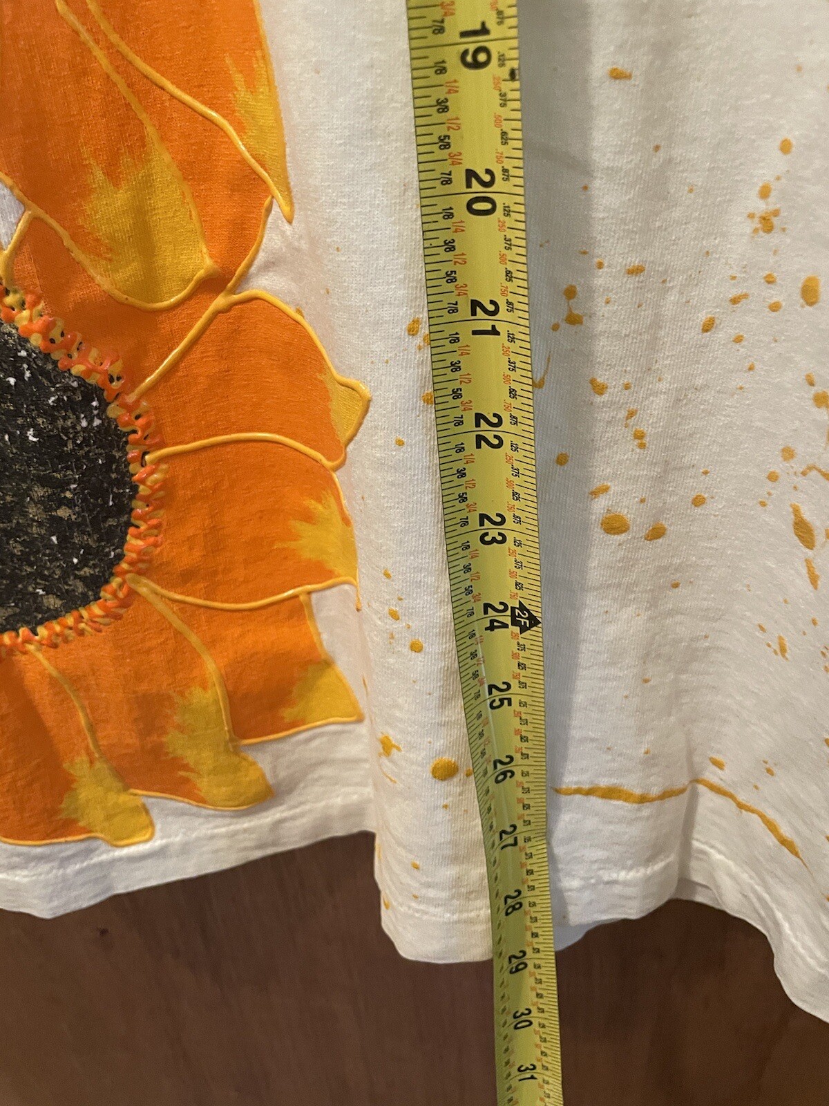 Hand Painted Sunflower Art Single Stitch T Shirt OOAK PUFF PAINT SPLATTER XL NOS