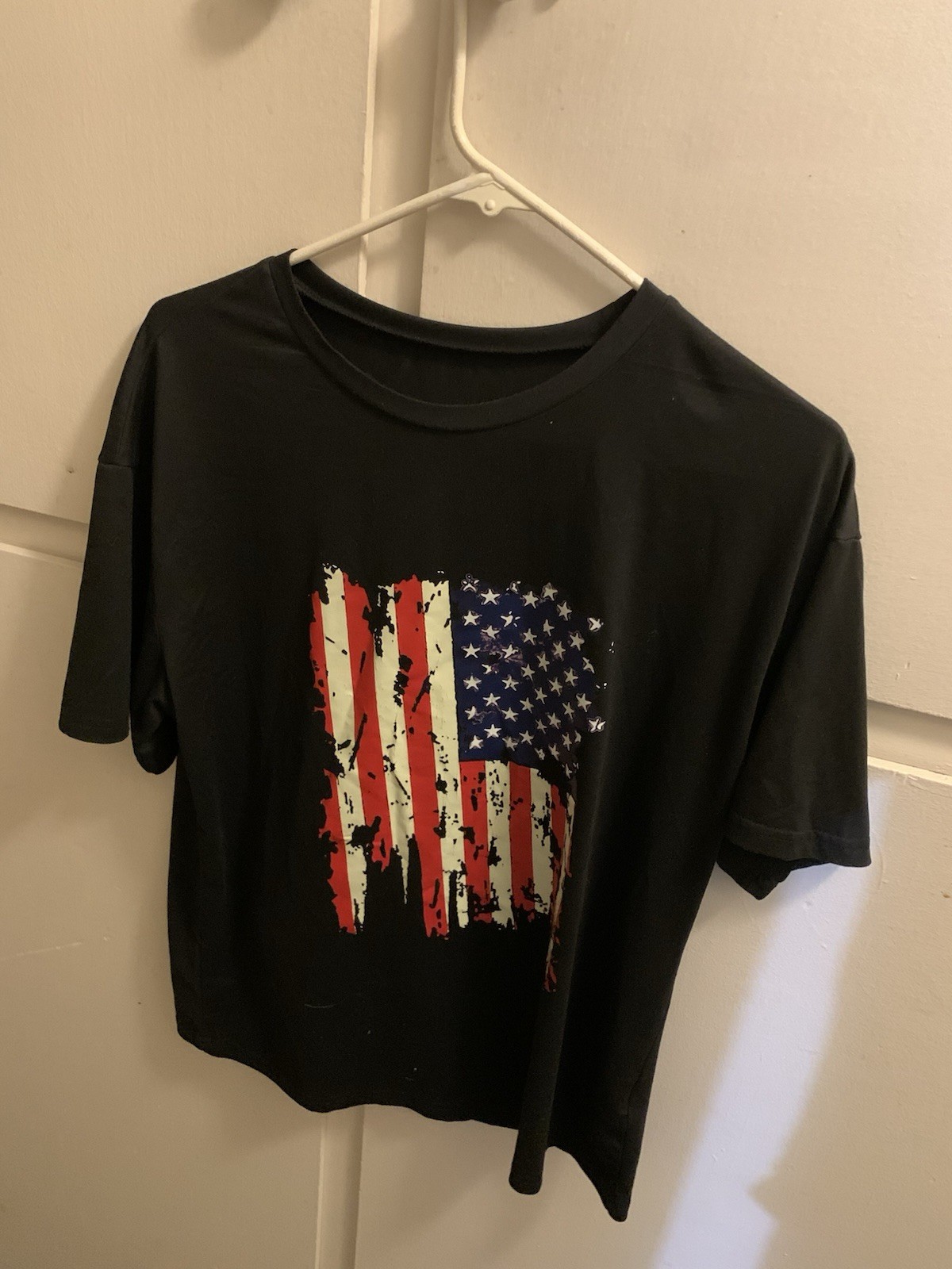 Distressed American Flag Graphic T-Shirt Black Red White Blue Medium Unbranded