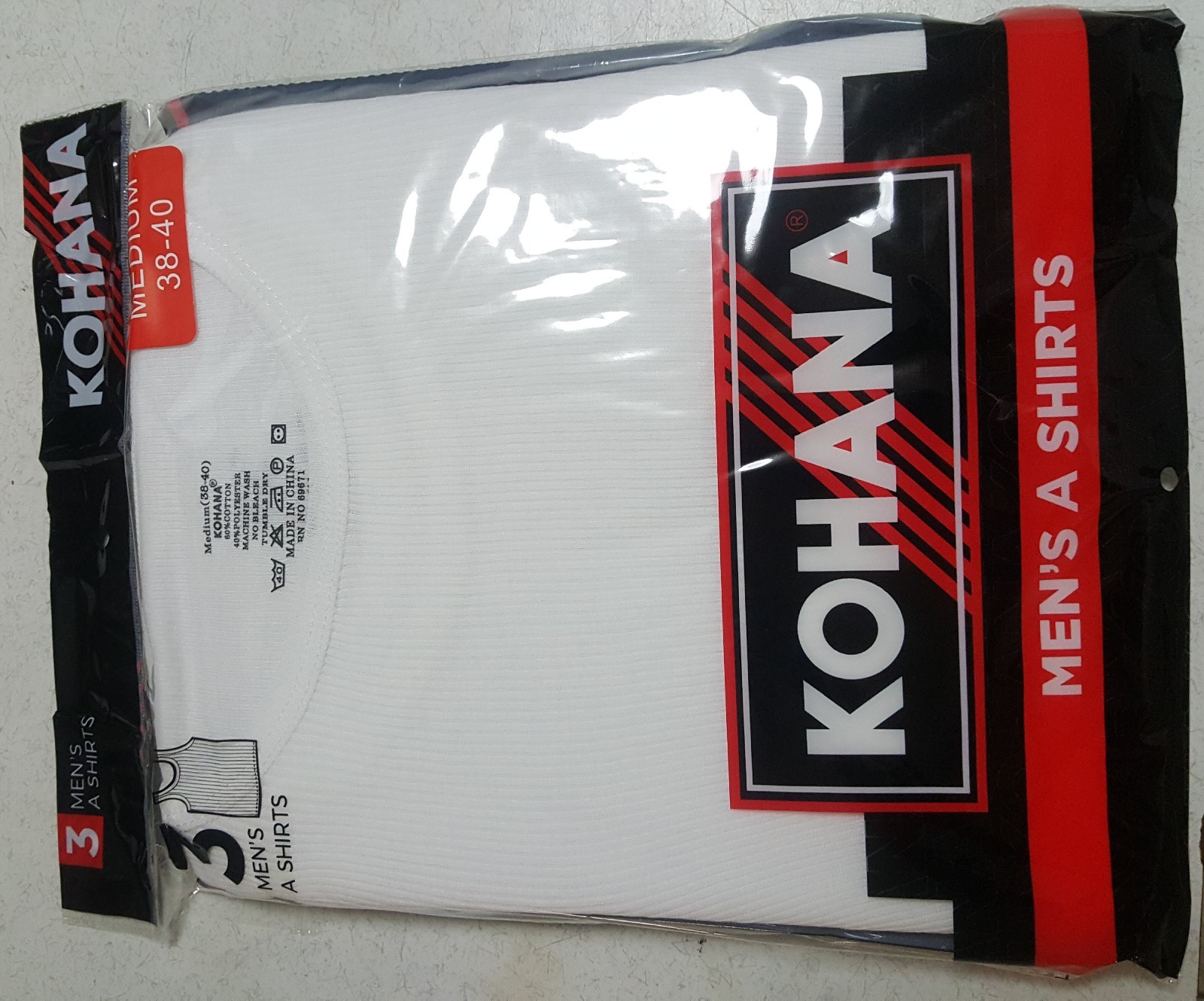 Mens a shirts white 3-Pack. Machine wash no bleach tumble dry.