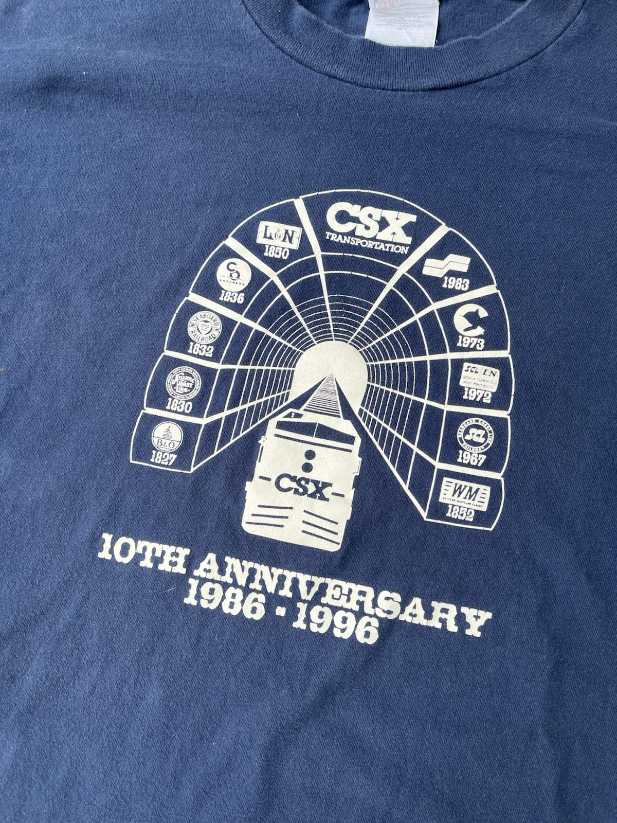 Vintage CSX 10 Year Anniversary T-Shirt Trains Railroad XL 90’s 1996 Stained