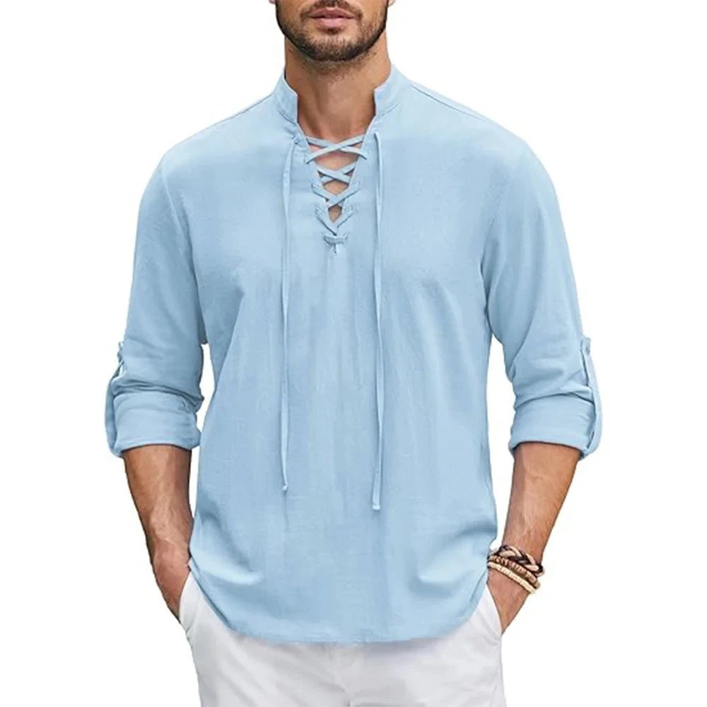 Men’s Renaissance Cotton Linen Shirt Long Sleeve Gothic T-shirt Tee Summer Gift