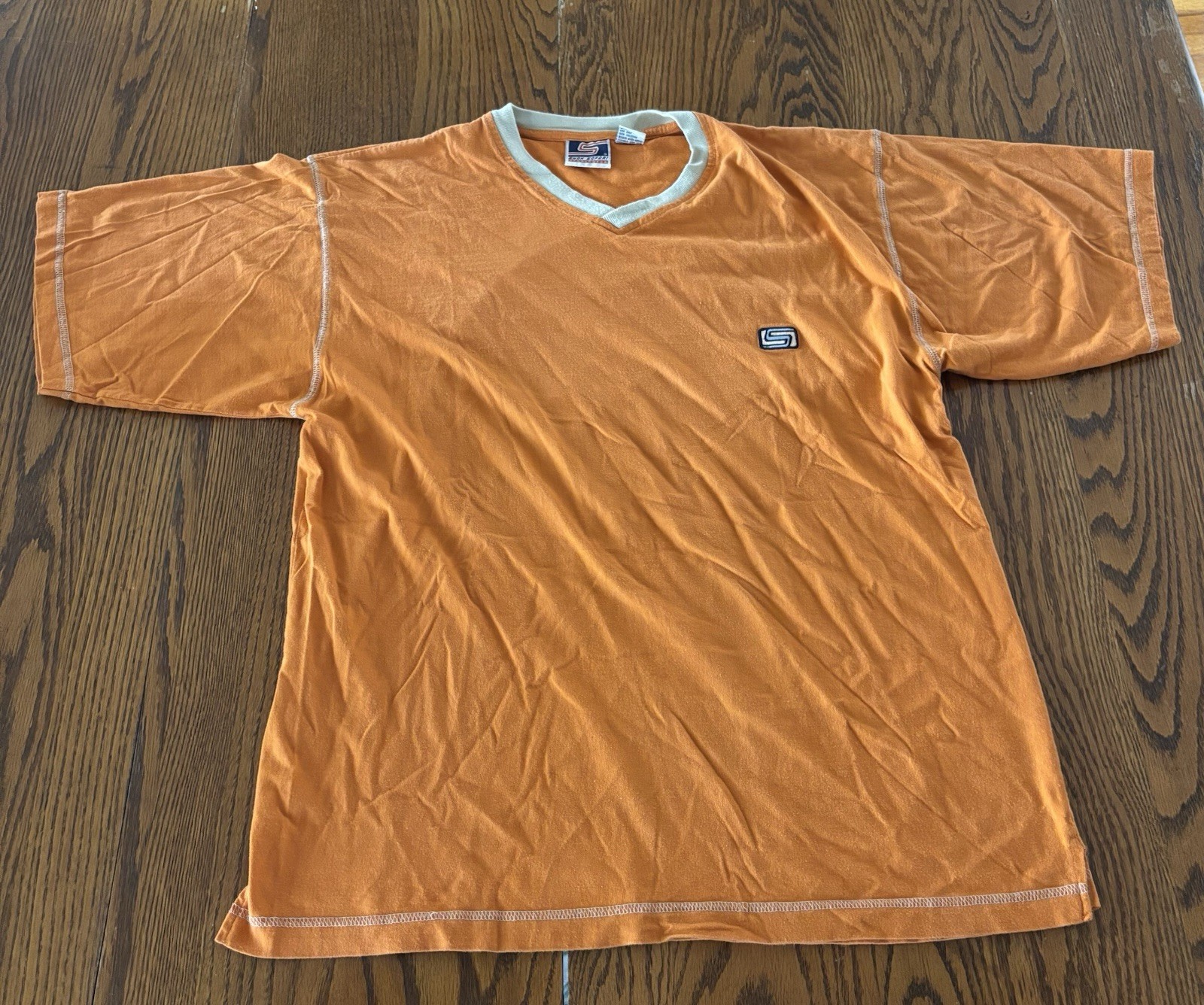 Shah Safari Embroidered Men Size M Vintage Orange V-Neck Shirt Grunge Y2K