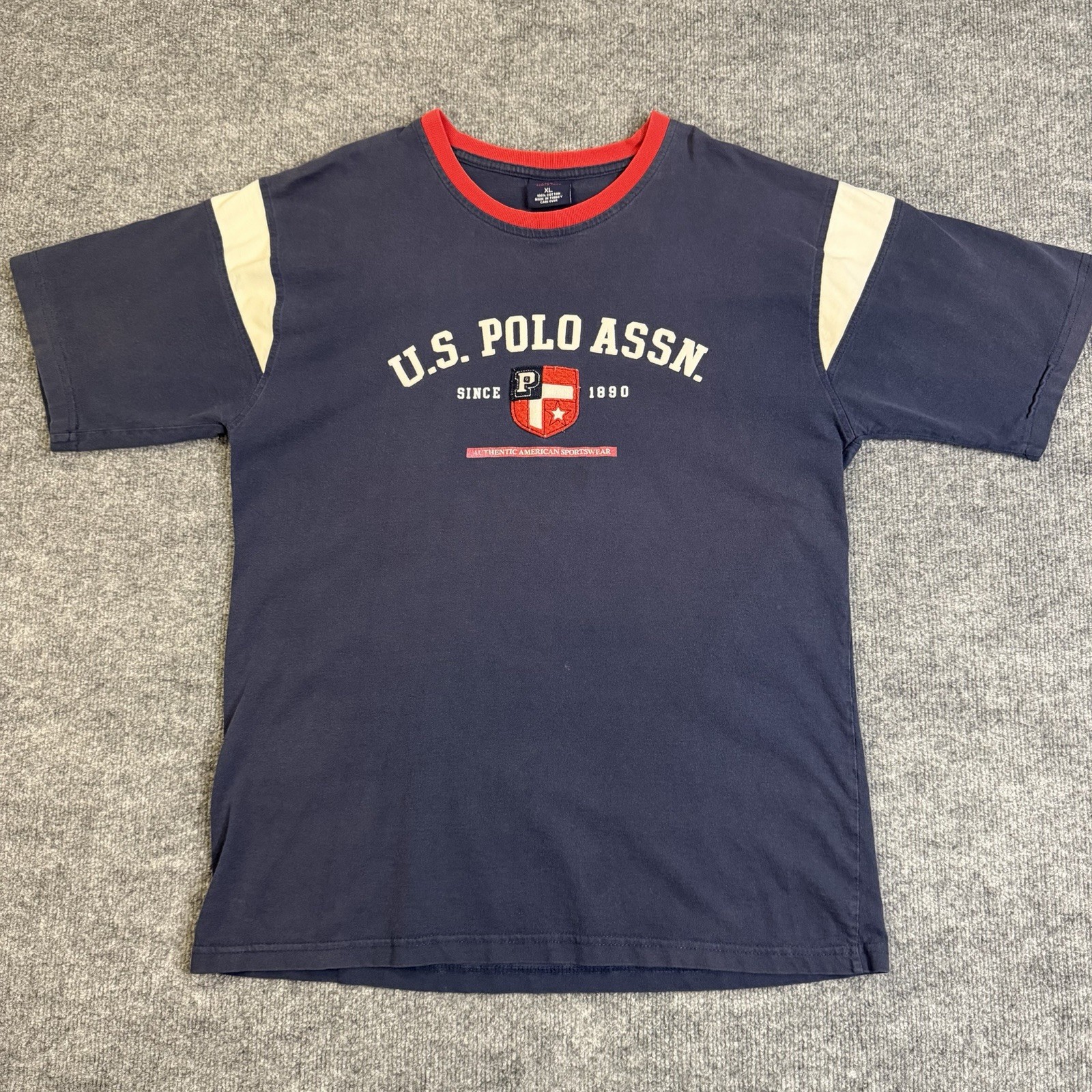 US Polo Assn T Shirt Mens Extra Large Navy Blue Red Trim Graphic Logo Tee Cotton