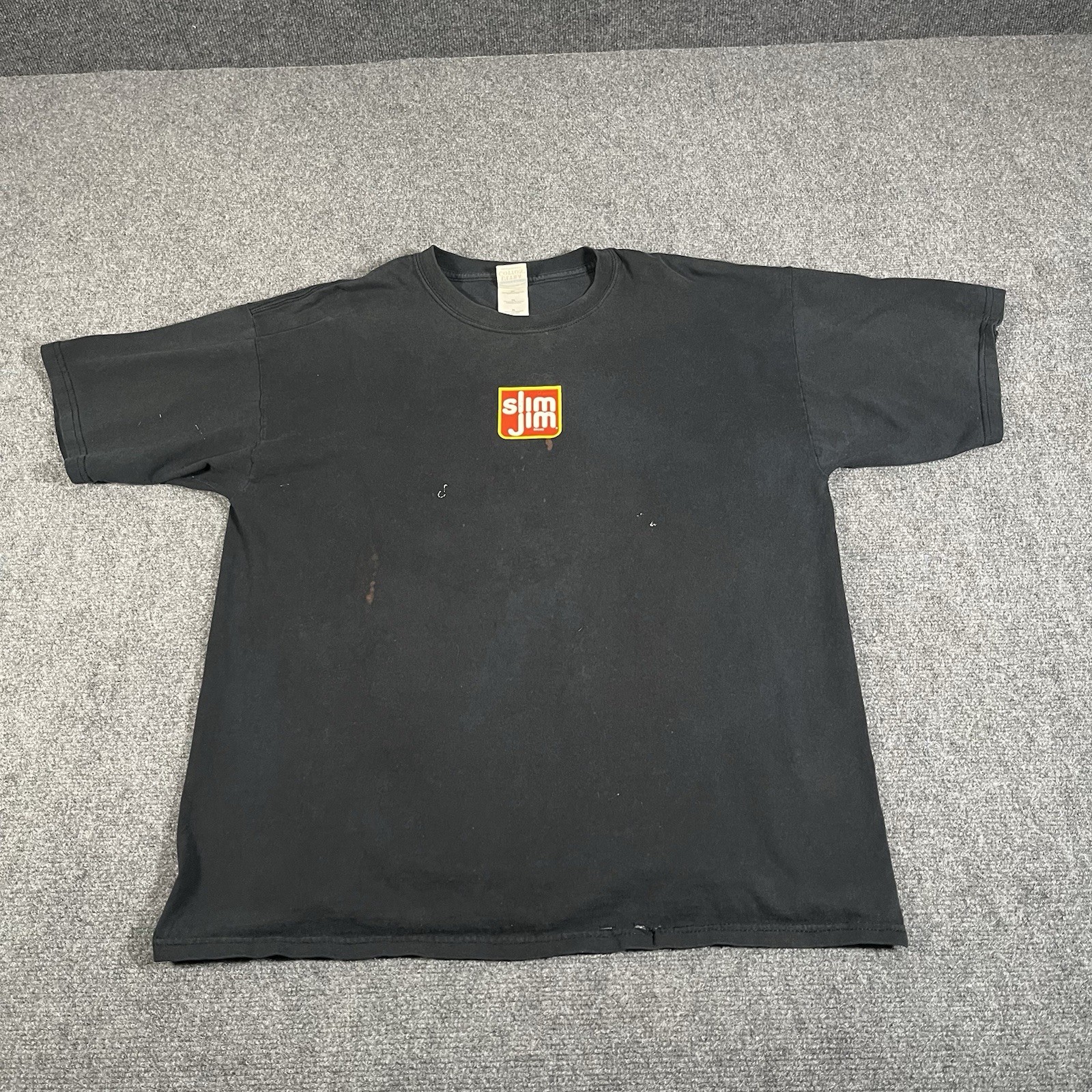 Vintage Slim Jim Shirt Men’s Size Xl Black 90s Y2K Faded Thrashed Painted Promo