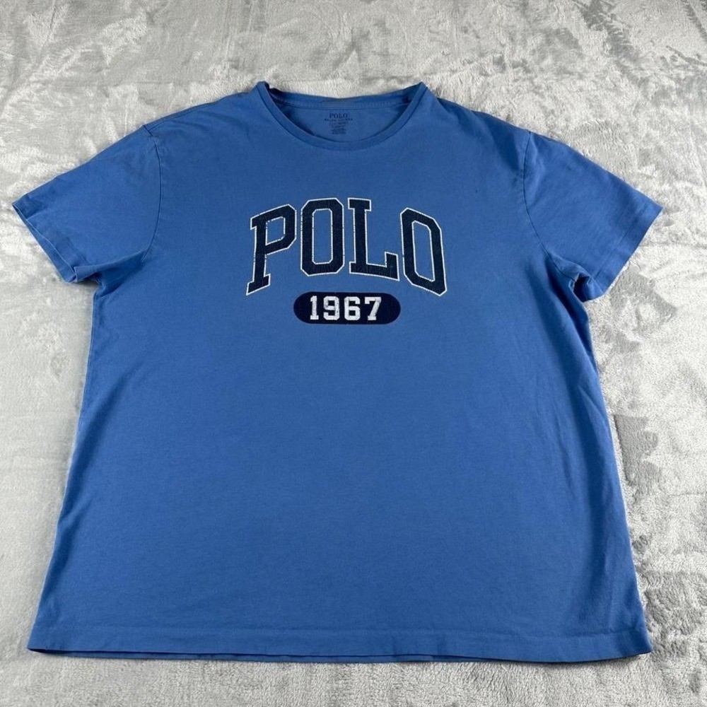 Polo Ralph Lauren Spellout T shirt Mens Large Blue Preppy Athleisure