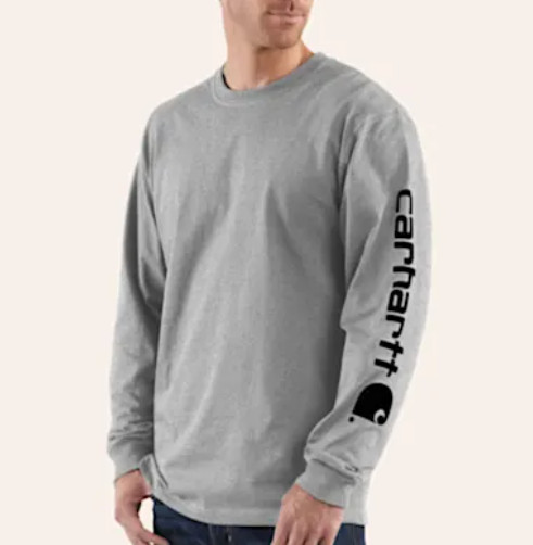 Men’s Gray Long Sleeve Work T-Shirt Logo Sleeve Cotton Workwear Tee Size XL