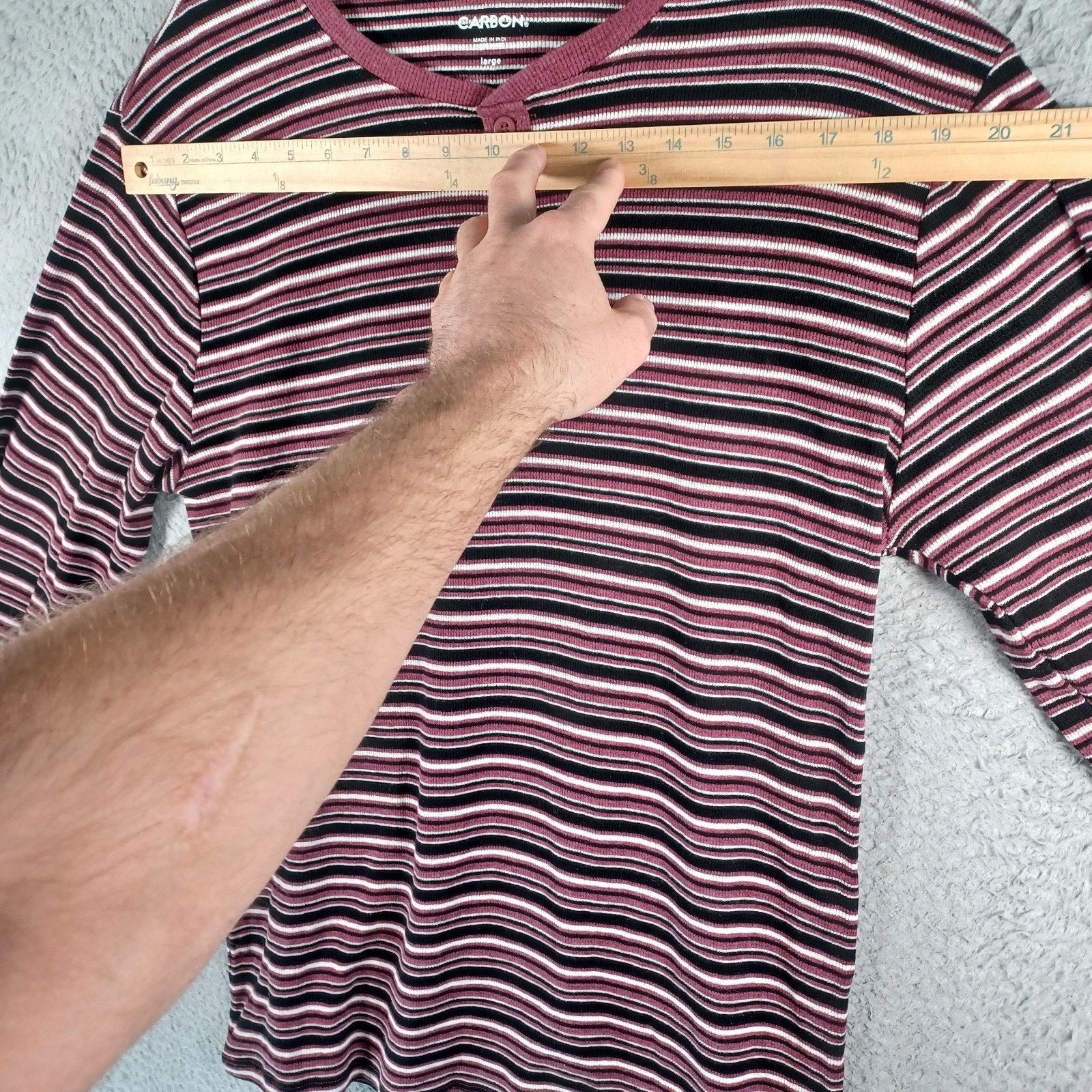 Carbon Mens Multicolor Striped Long-Sleeve Shirt Size Large 1/4 Button Stretch