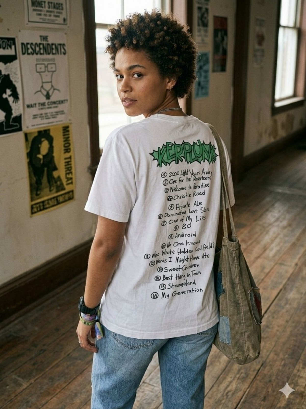 H&M White Tee with Green Day Graphic