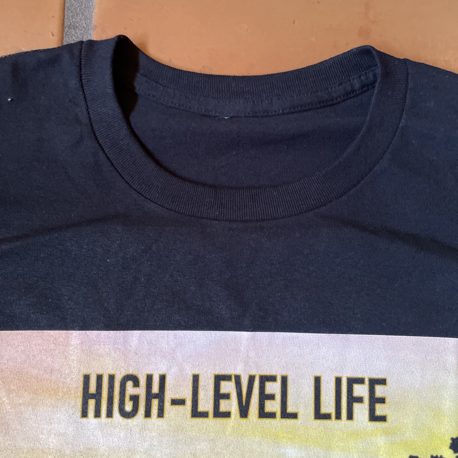Vintage Black Graphic Print T-Shirt High Level Life A New Approach To Aging Tee
