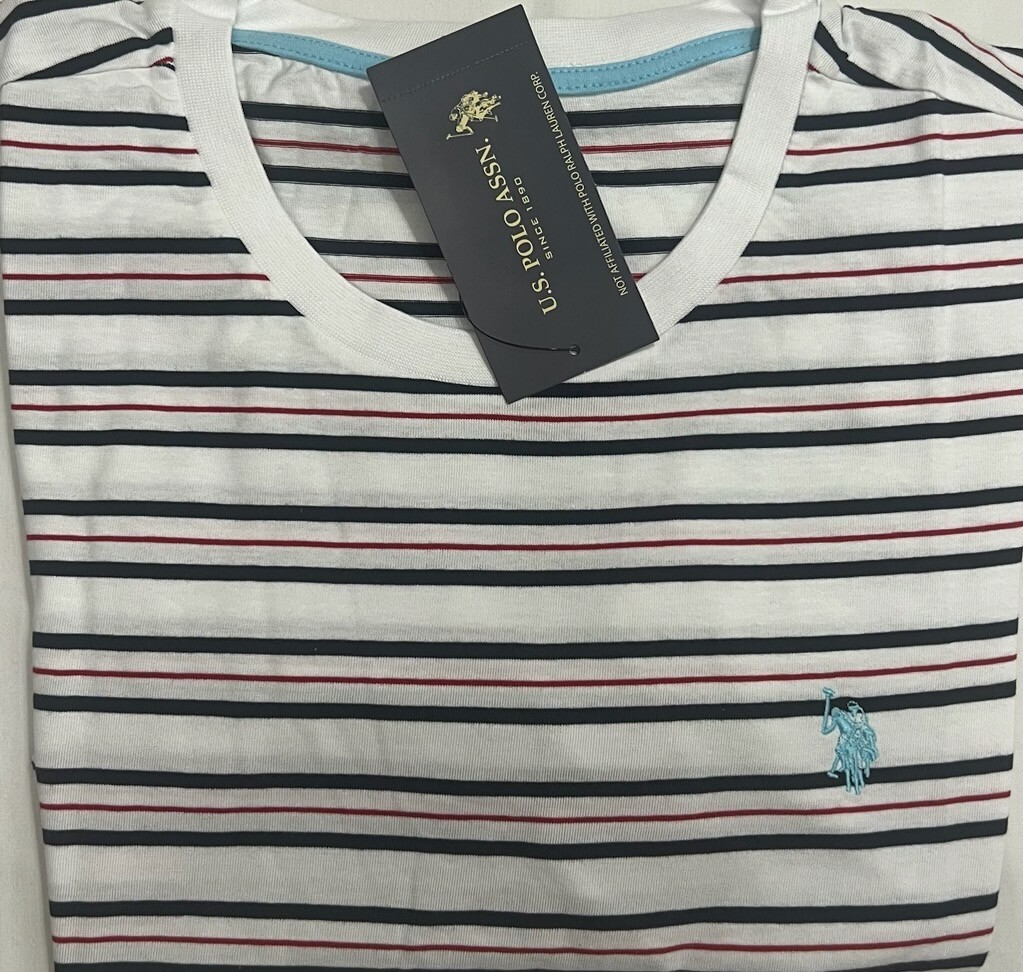 New U.S Polo Assn. Men’s Short Sleeve T-Shirt White Stripe Size XL $20.00