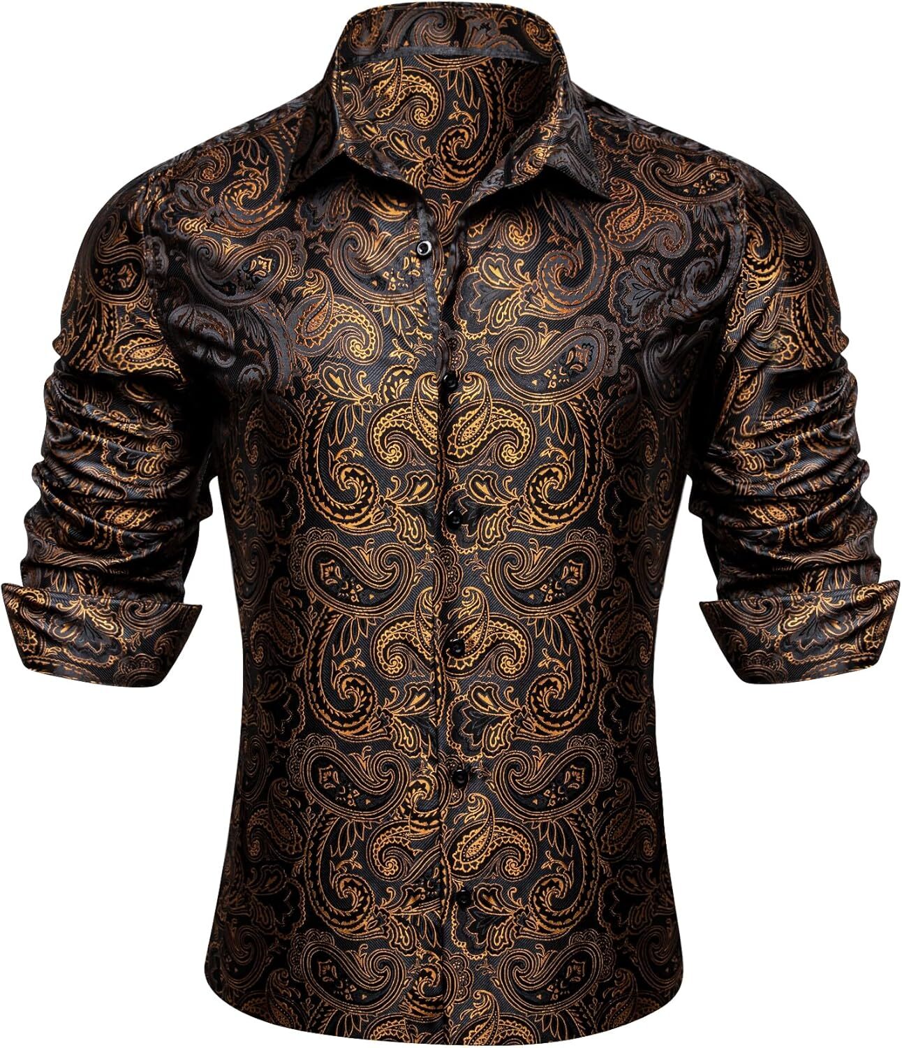 Mens Silk Paisley Western Shirt Long Sleeve Button Down Cowboy Dress Top Casual
