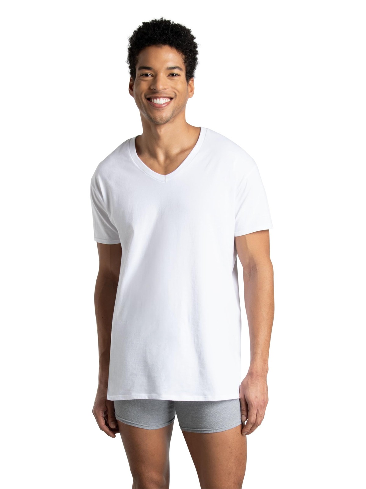 Fruit of the Loom mens Eversoft Cotton Stay Tucked Vneck Tshirt, Regular Whi…