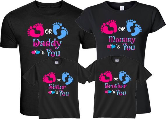 Pink Blue Gender Reveal Pregnant Expected Baby Family Funny Matching Cute Shirts