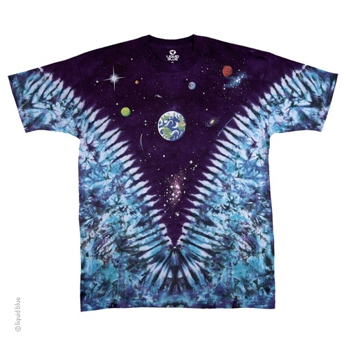 SPACE TOP-EARTH, STARS, PLANETS-2 SIDED V TIE DYE T-SHIRT M-L-XL-2X-Hubbell,Webb