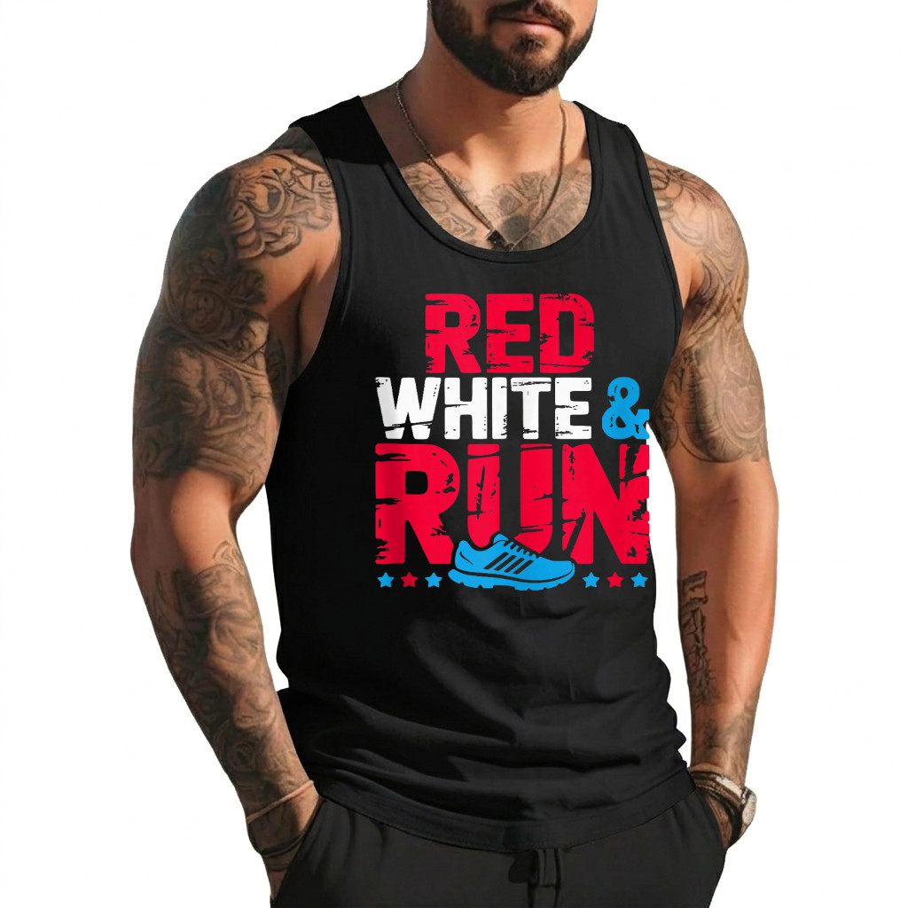 Red White & Run Patriotic Runner Fourth of July Race Tank Top