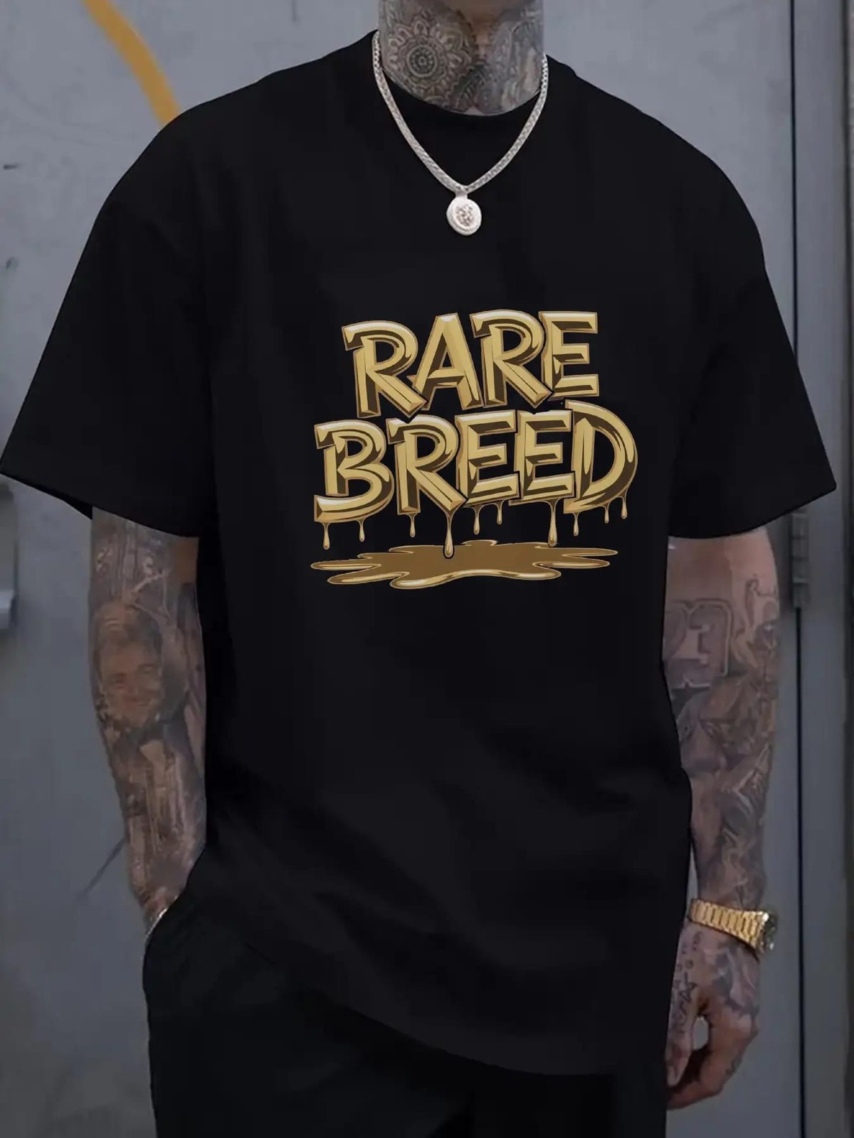 Men’s Black Rare Breed Print T-Shirt – Golden Graphic Short Sleeve Shirt