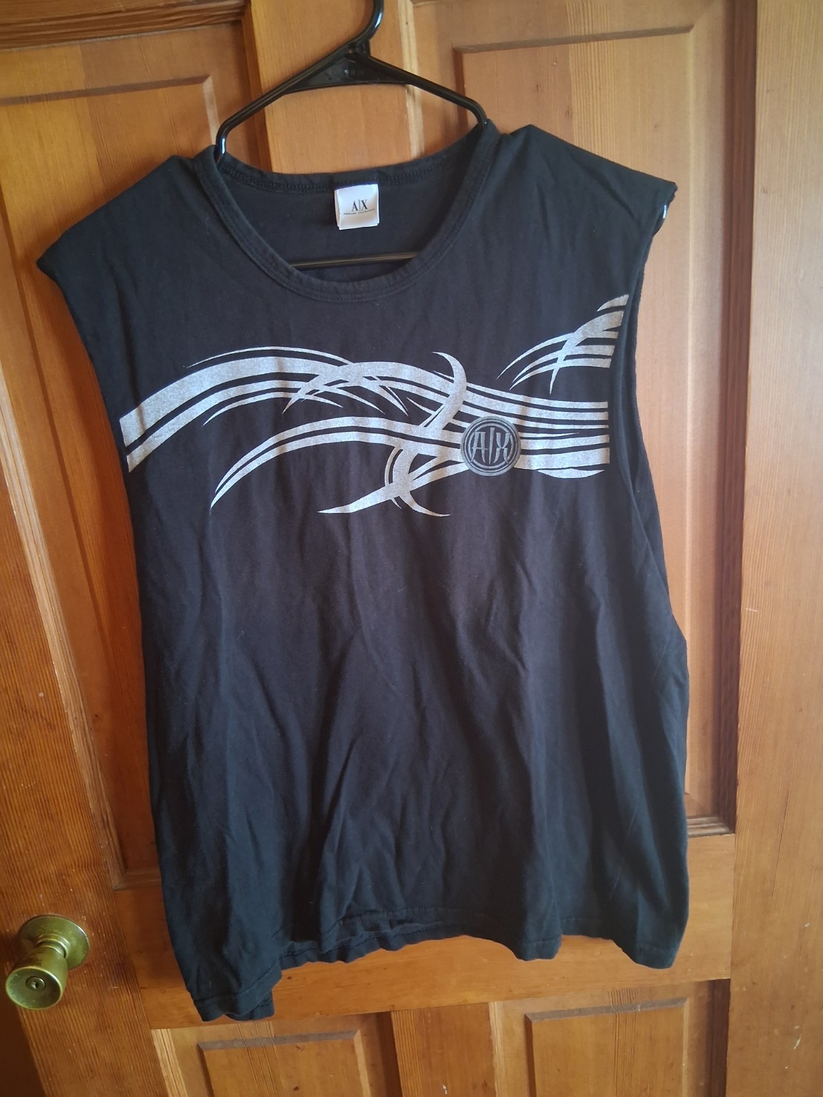 Armani Exchange Men’s Black Graphic Logo Sleeveless Crew Neck Cotton Tee XL