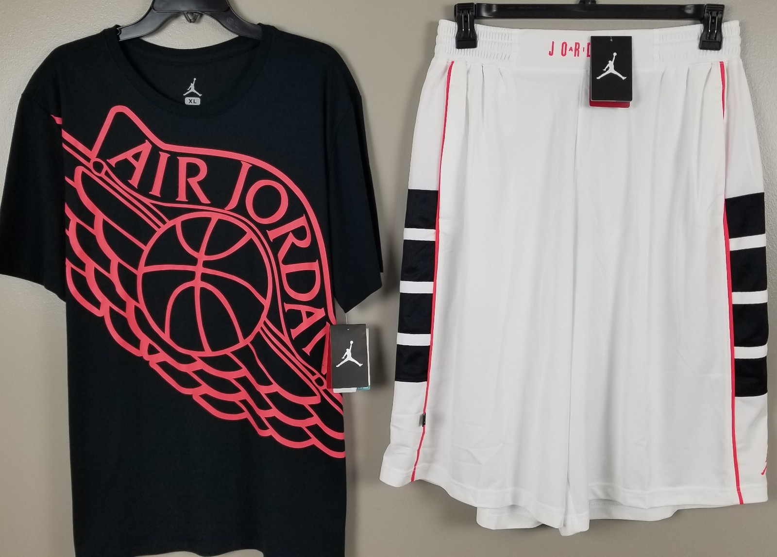 JORDAN 1 JUMPMAN WINGS OUTFIT SHIRT + SHORTS SET WHITE BLACK INFRARED (SIZE XL)
