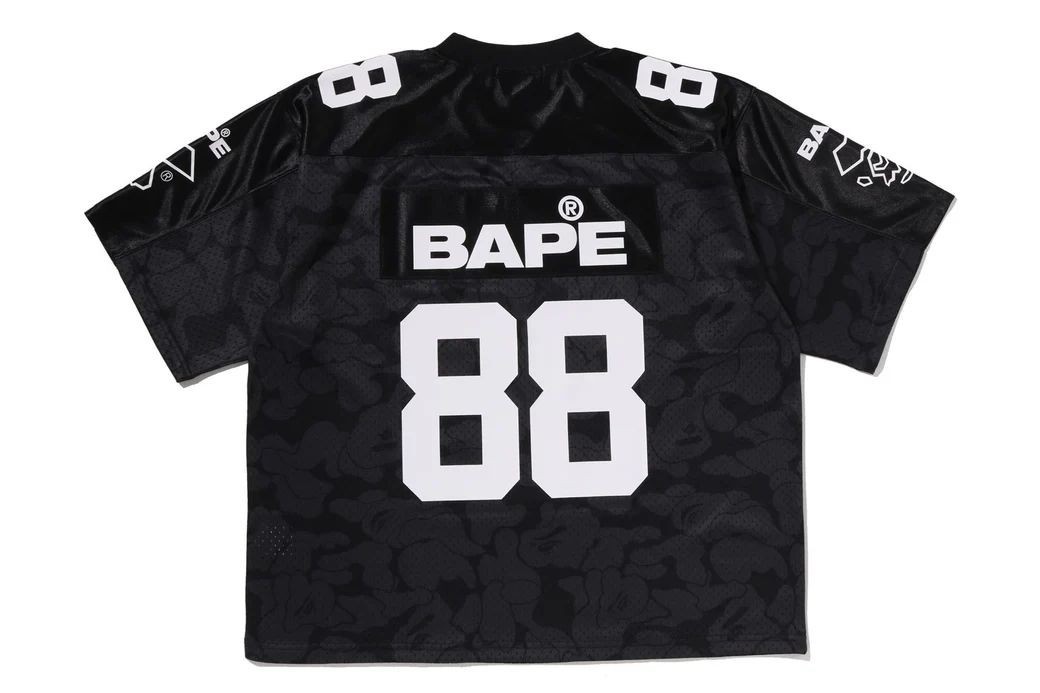 A BATHING APE Men’s SOLID CAMO MULTI LOGO RELAXED FIT FOOTBALL JERSEY TEE rz