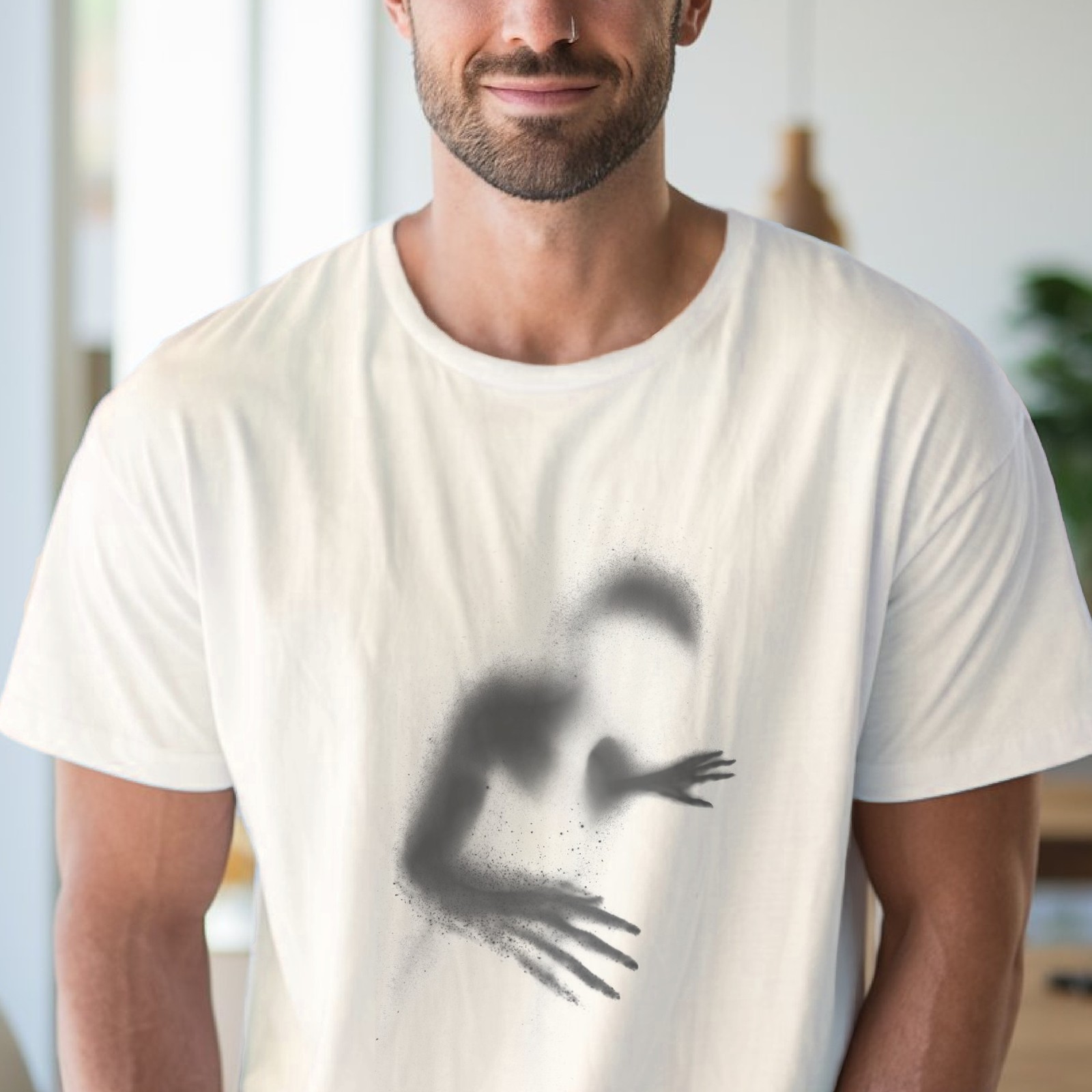 Abstract Powder Figure Graphic Tee Artistic Monochrome Design