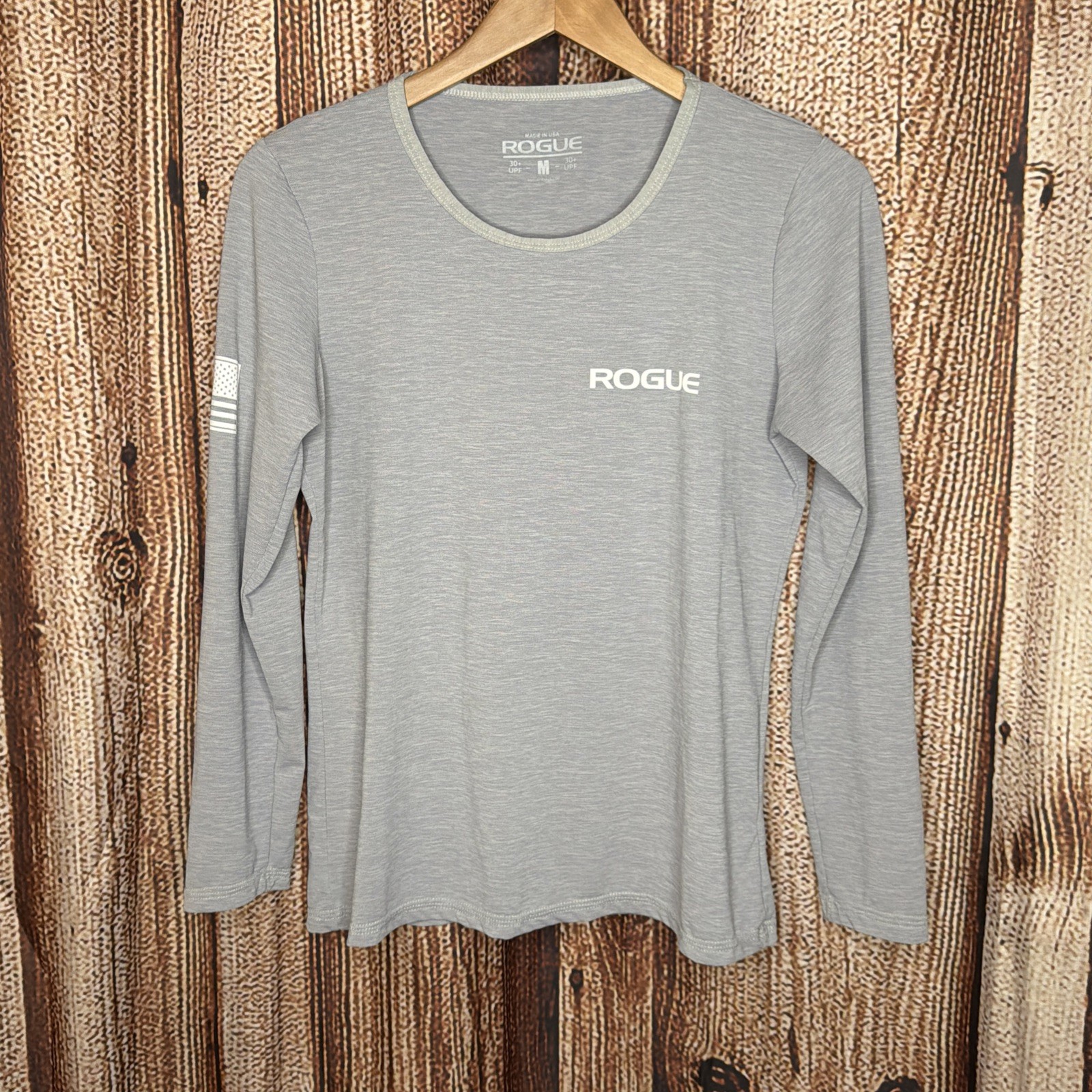 Rogue Fitness Gray UPF 30+ Long Sleeve Shirt Size Men’s Medium Made In USA