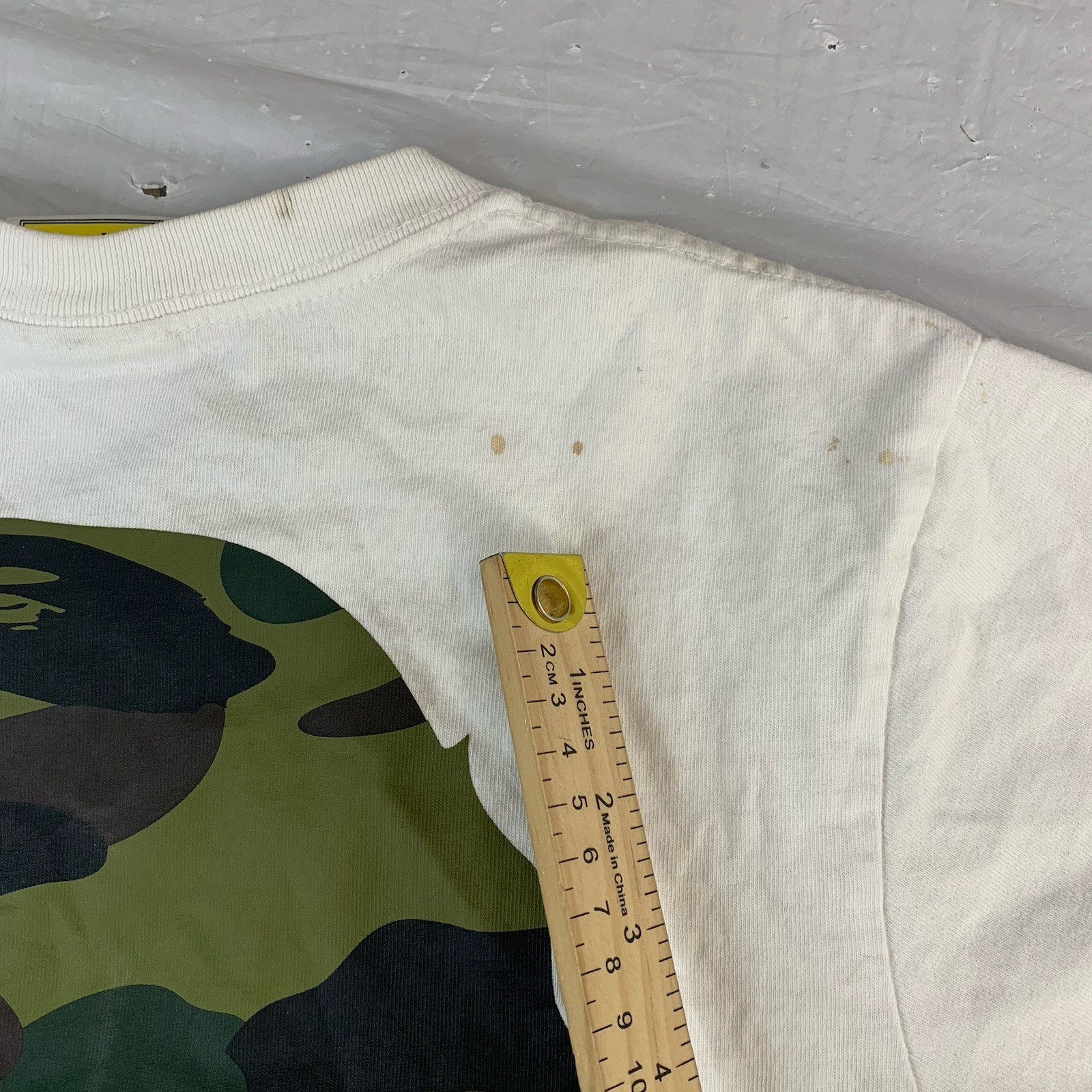 BAPE A Bathing Ape Size 8 Ladies White T-Shirt Green Camo Head