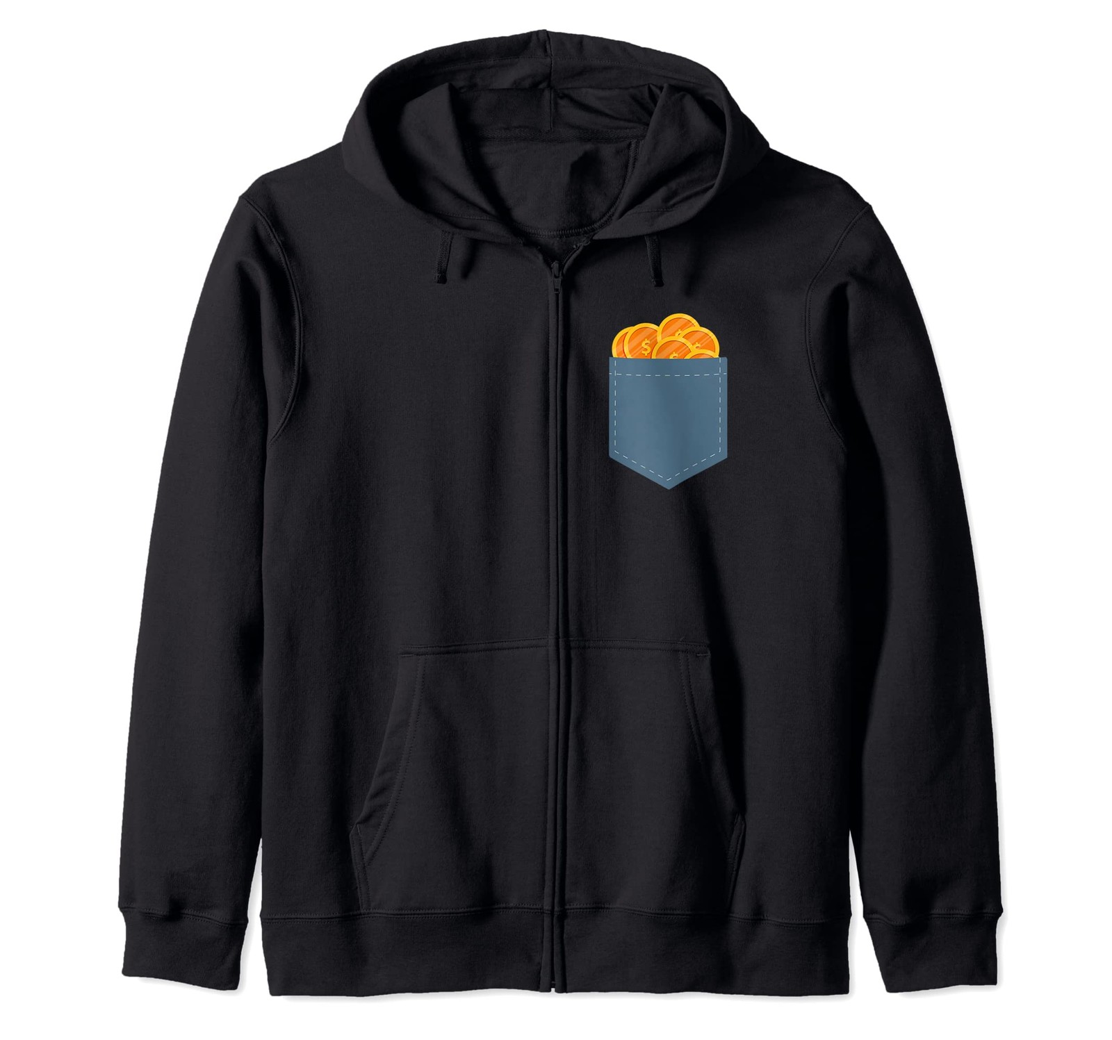 Money Gold Coins in A Pocket Funny Fake Coin Treasure Pocket Zip Hoodie