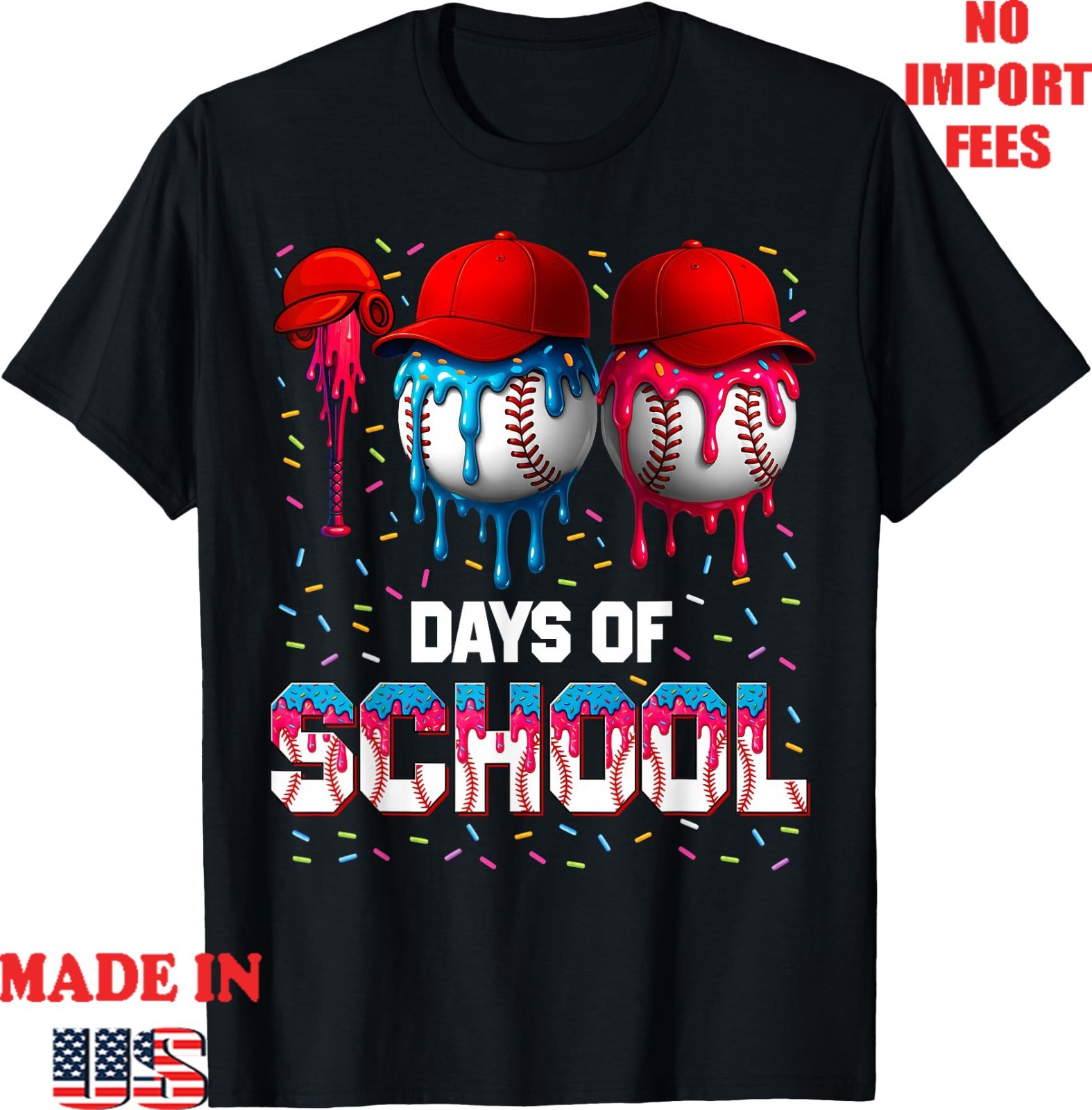 100 Days of School Dripping Baseball Teacher Boy T-Shirt, Kid Adult Tee