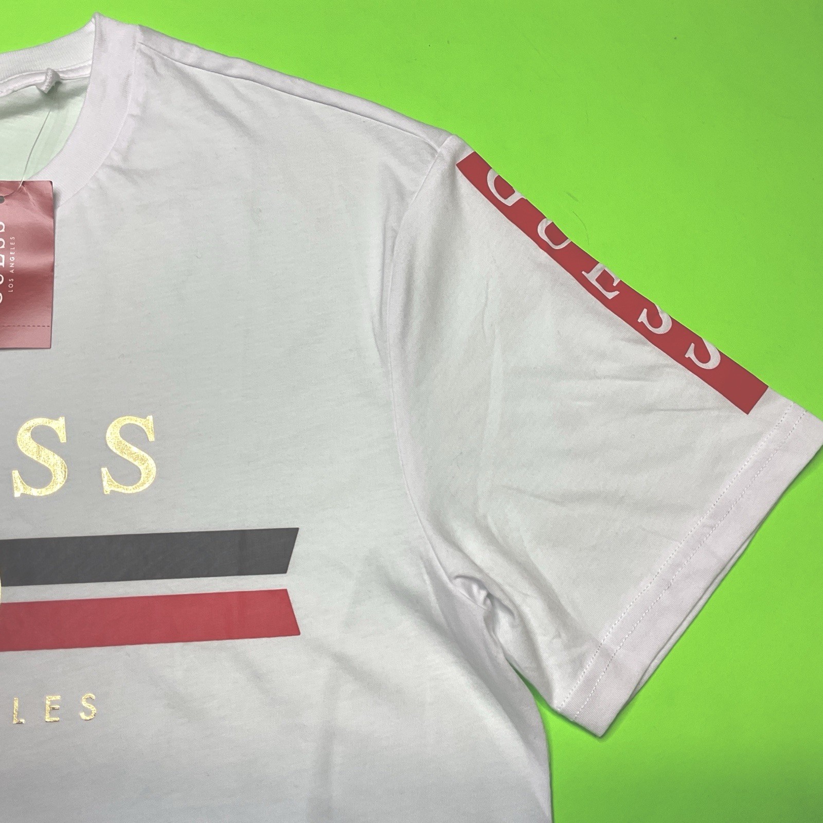 GUESS Los Angeles Men’s Short Sleeve T-Shirt MEDIUM White w/Black, Red, Gold NEW