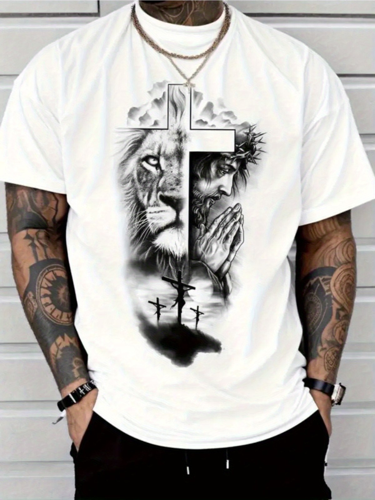 Lion of Judah and Jesus Crown of Thorns Graphic Tee – Christian Faith T-Shirt