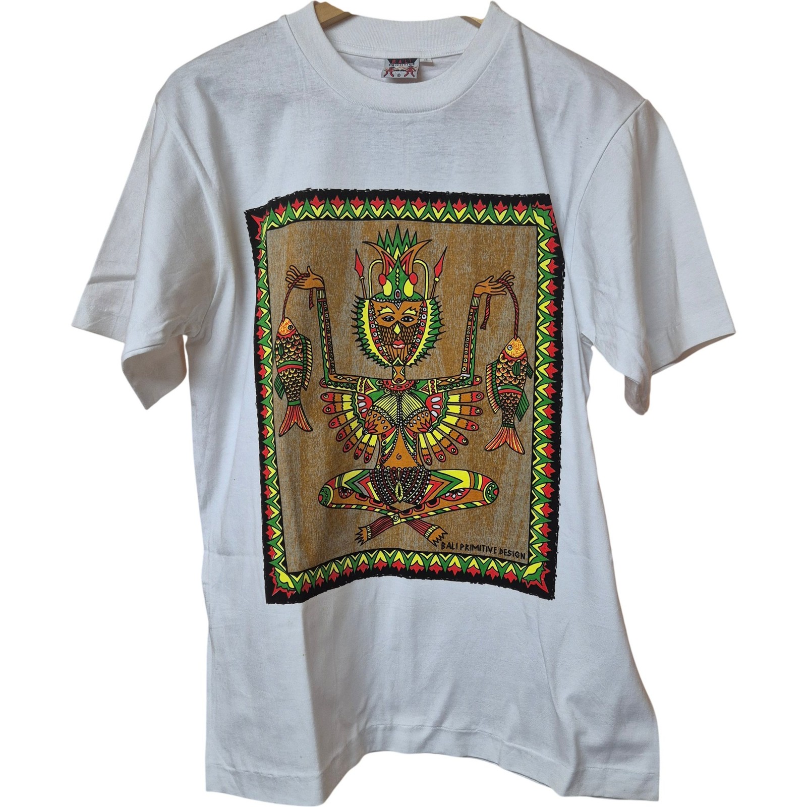 Bali Vintage T-Shirt Men’s M White Graphic Hand Painted Print Single Stitch